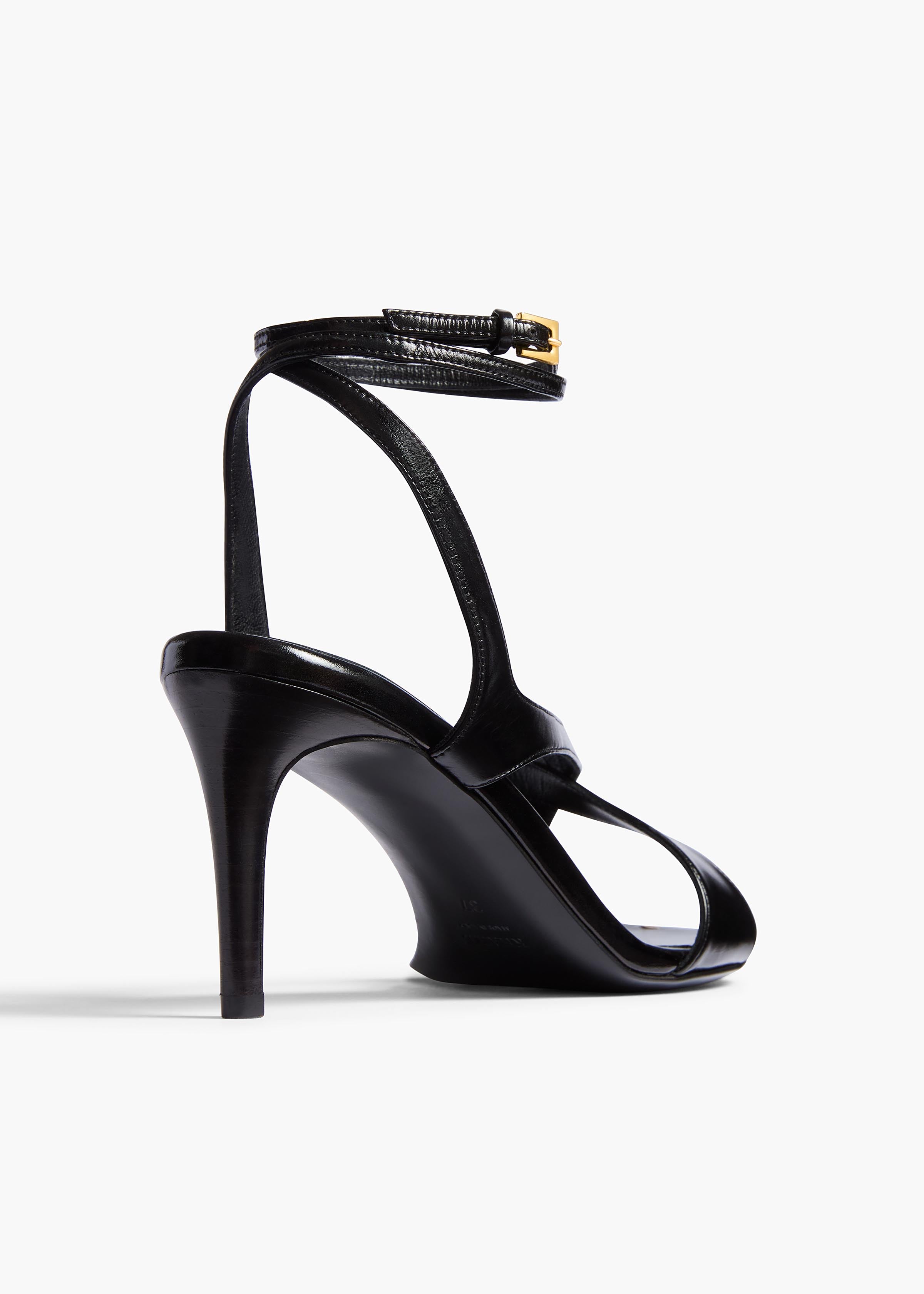 Liria Ankle Strap Sandal in Black Glazed Leather