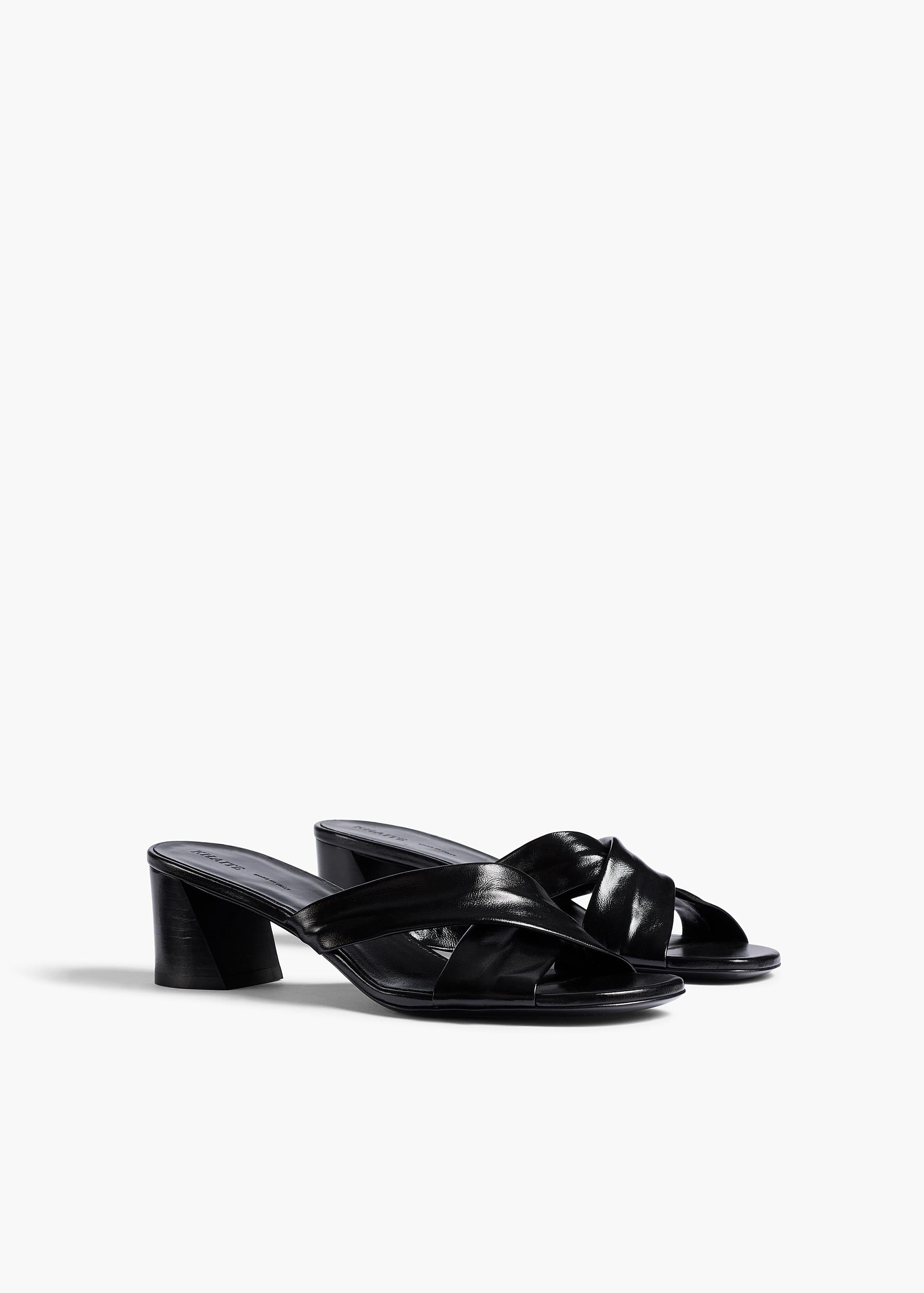 Liria Sandal in Black Glazed Leather