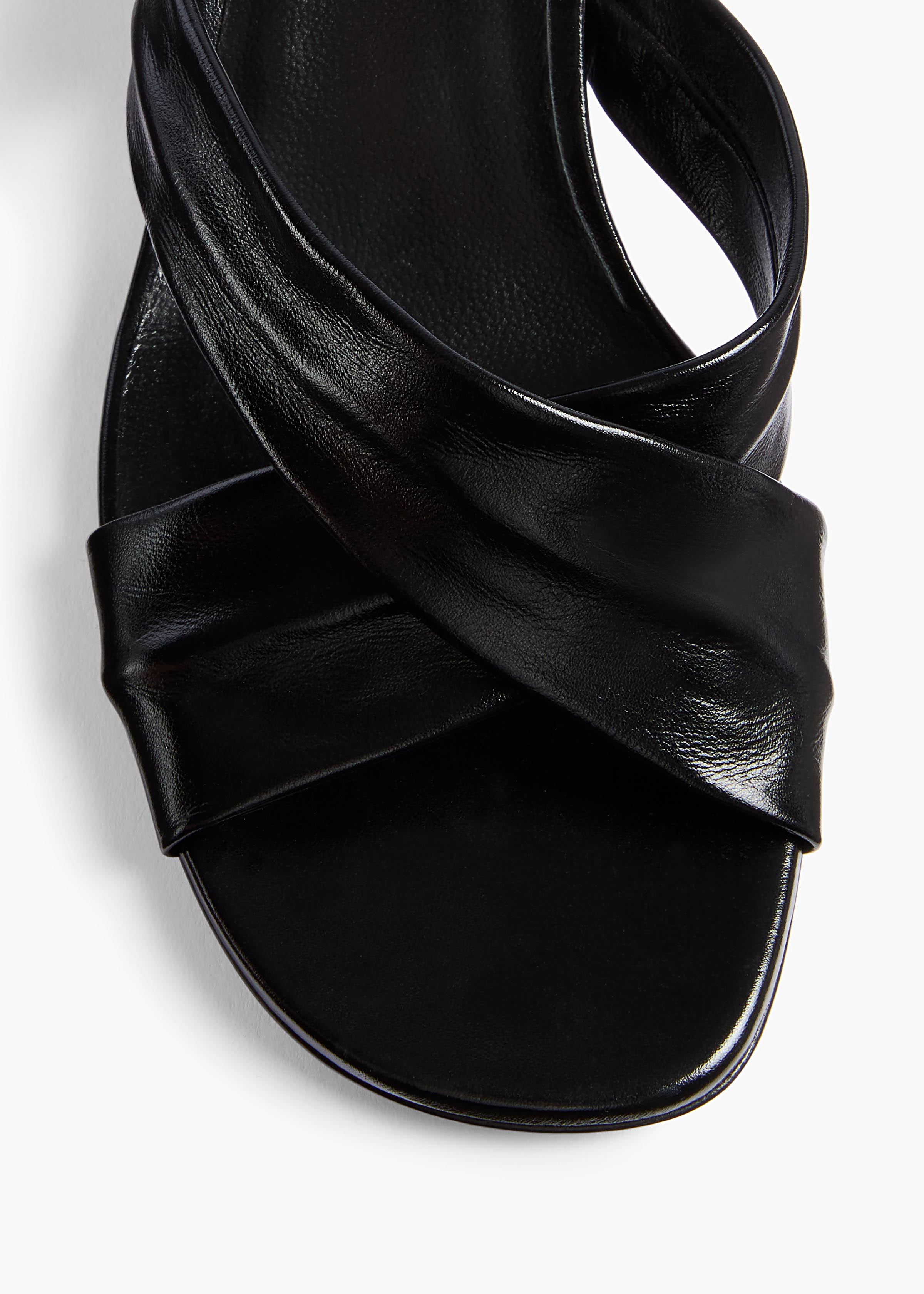 Liria Sandal in Black Glazed Leather