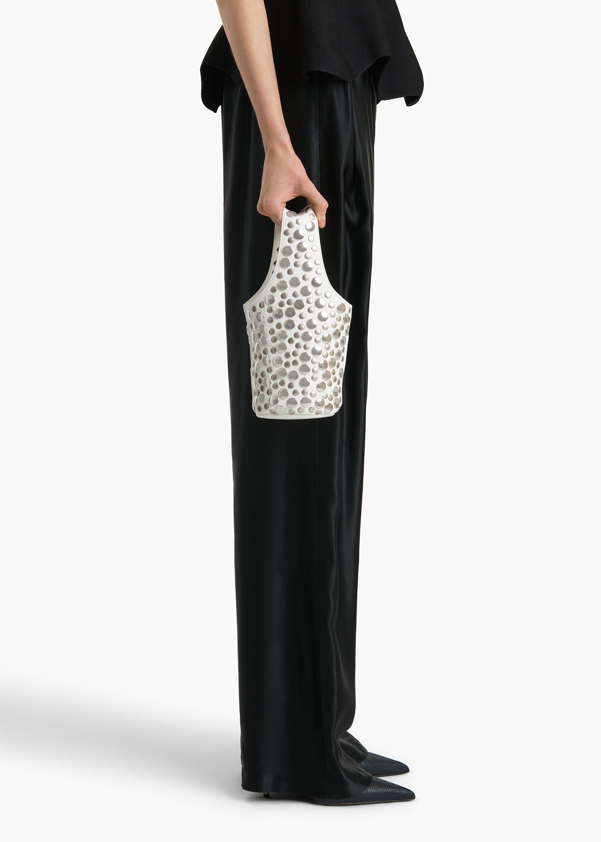 Livia Bag in Optic White Leather with Silver Studs