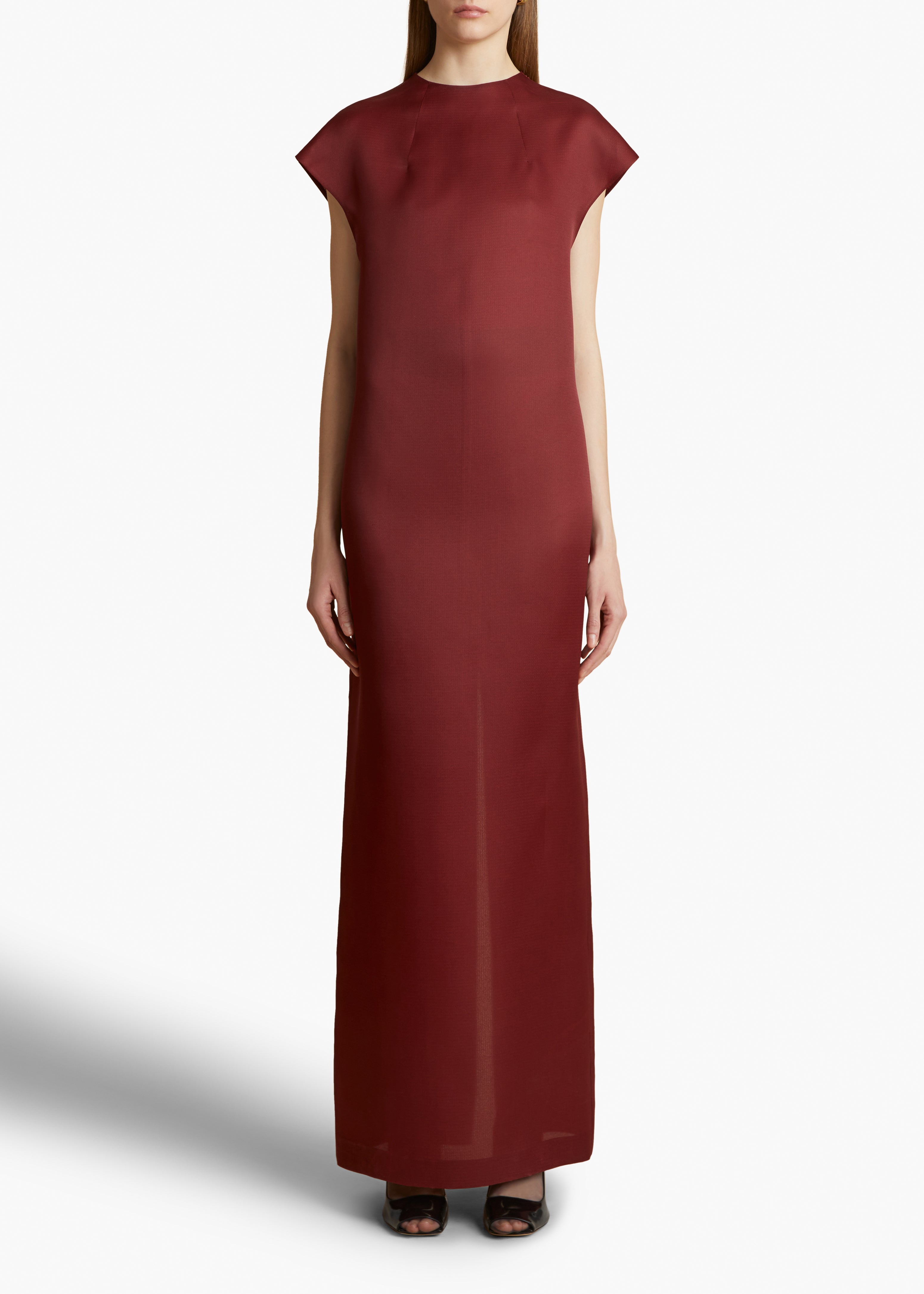 LOHAN DRESS IN OXBLOOD FRONT VIEW