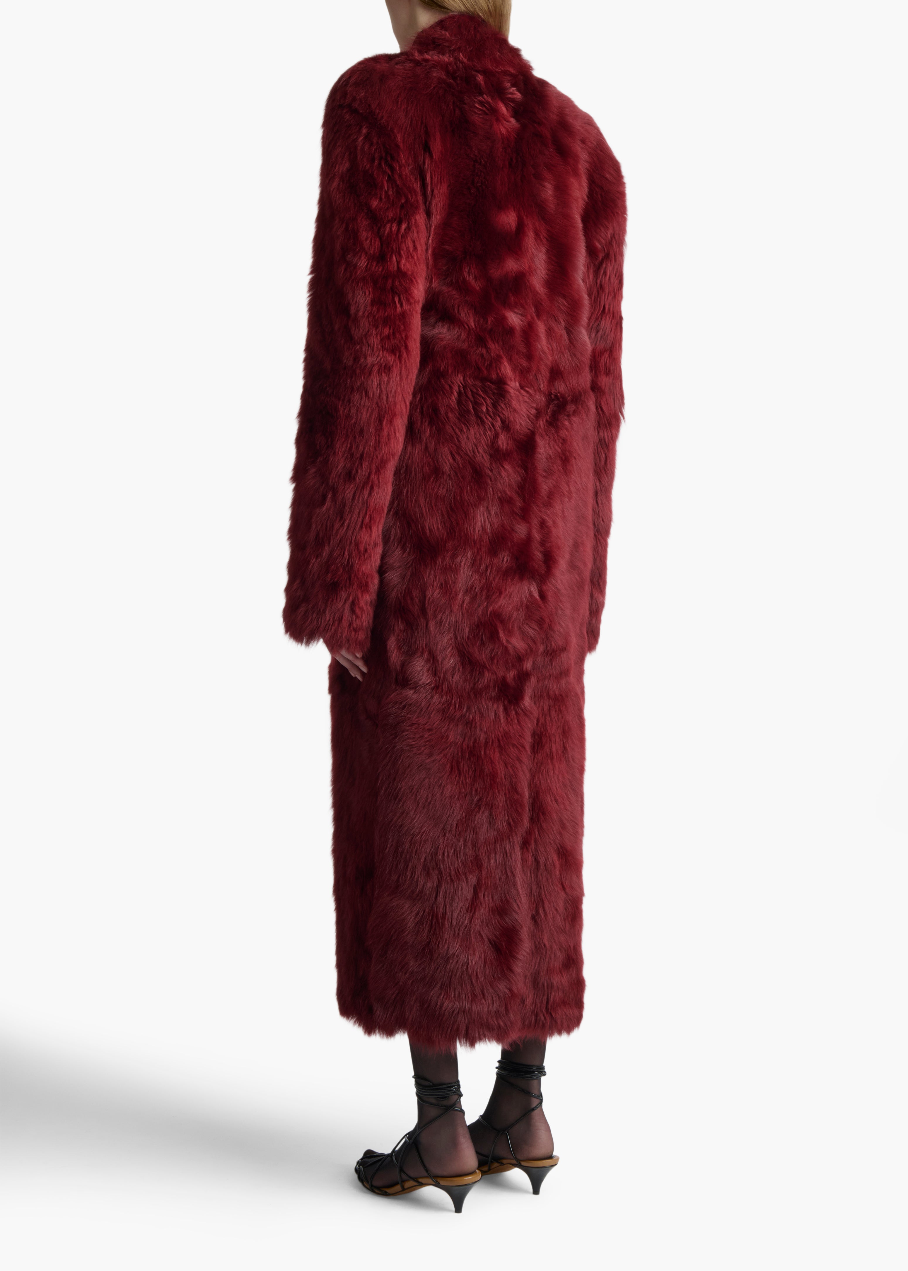 LOLO COAT IN OXBLOOD SHEARLING BACK VIEW