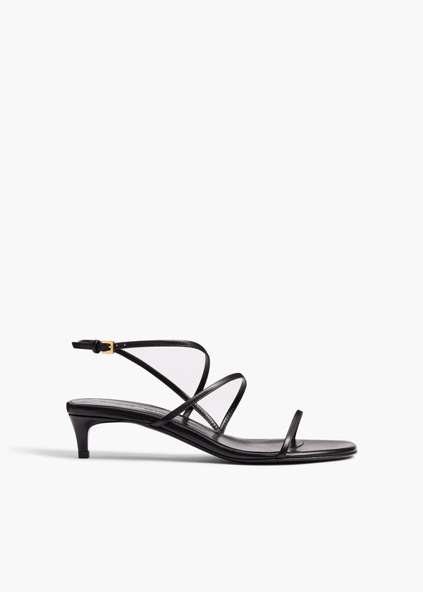 Loop Kitten Heel Sandal in Black Leather FRONT VIEW