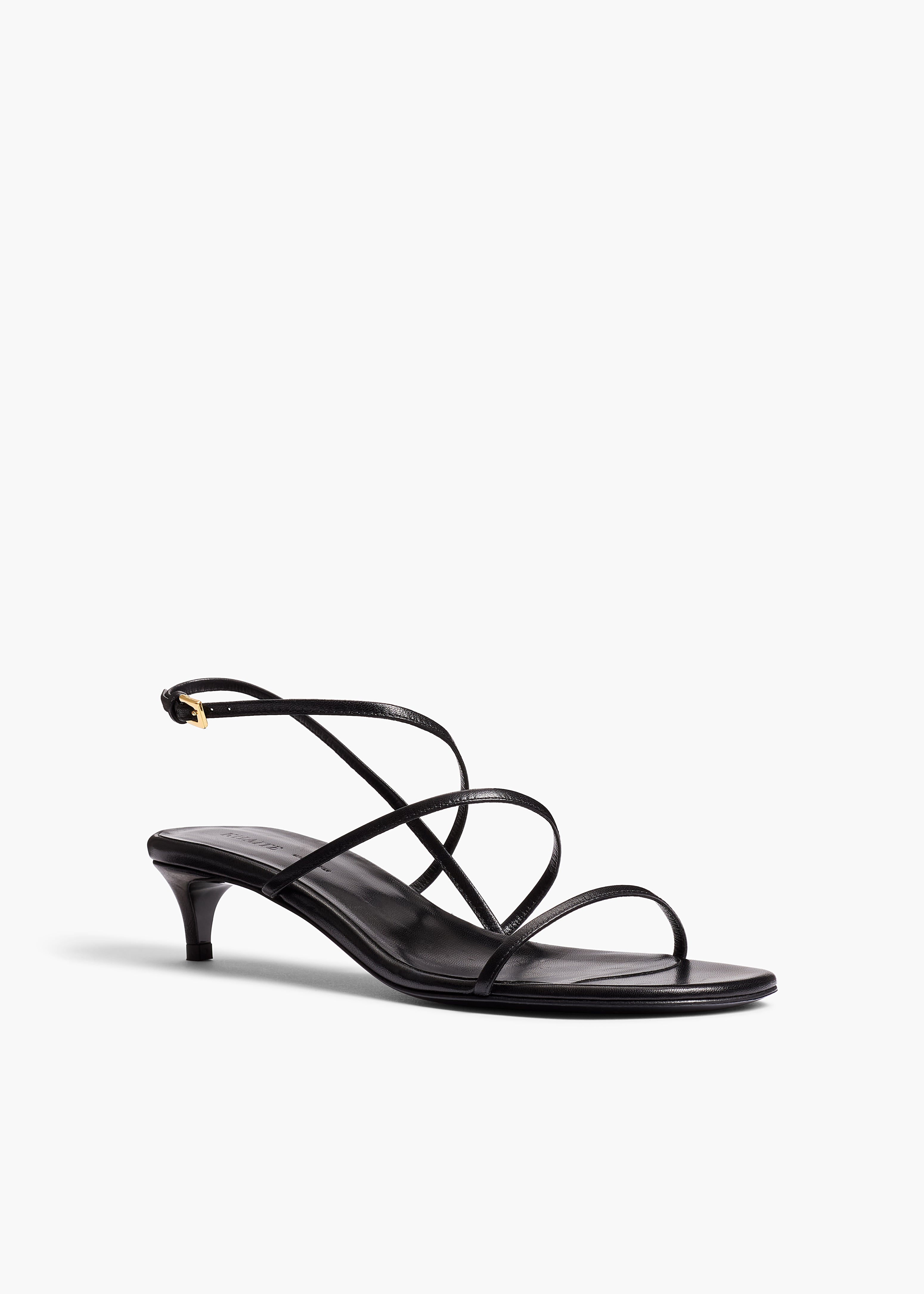 Loop Kitten Heel Sandal in Black Leather