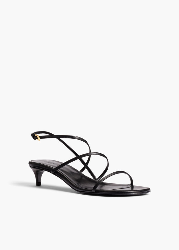 Loop Kitten Heel Sandal in Black Leather ANGLED VIEW