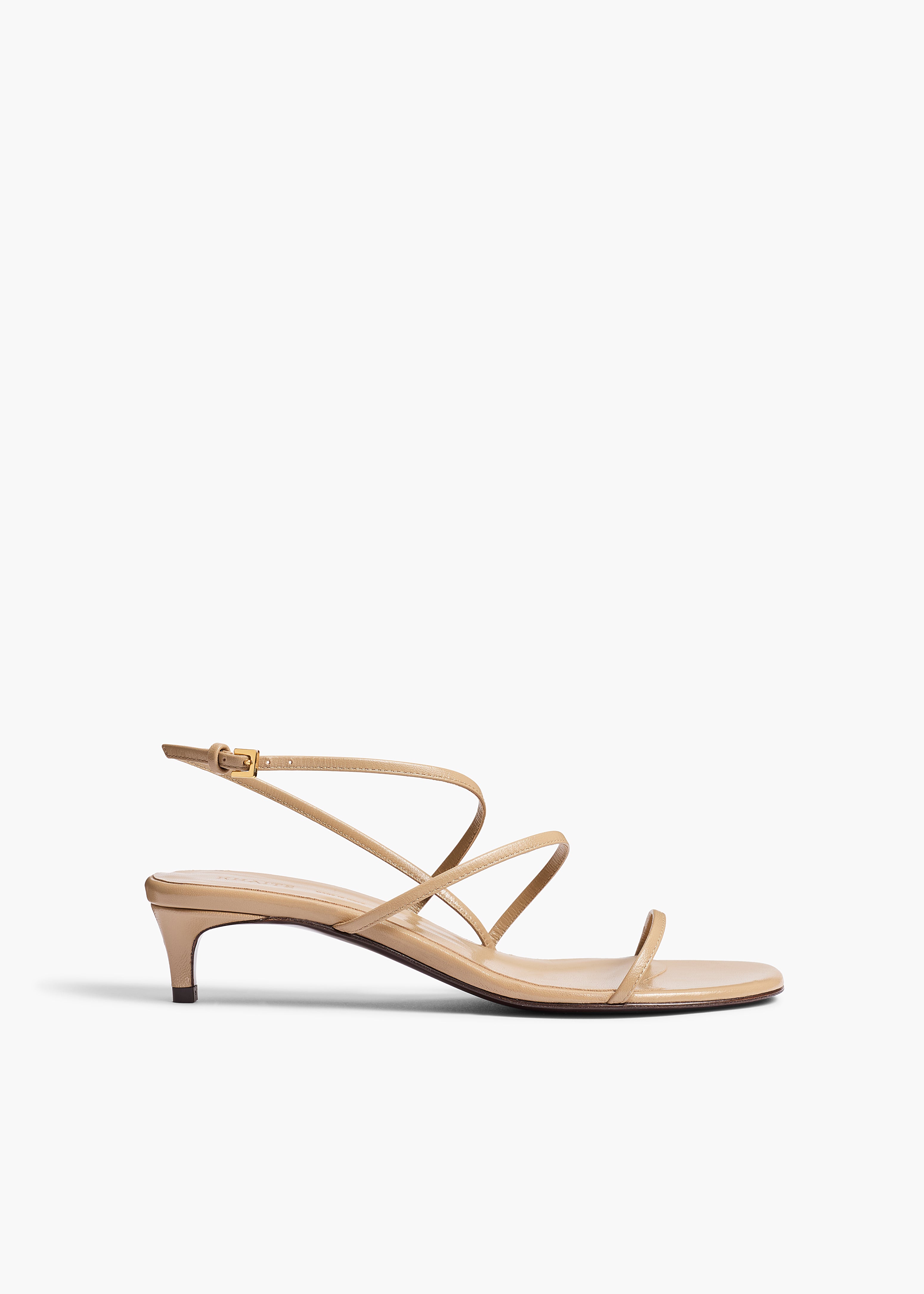 Loop Kitten Heel Sandal in Beige Leather FRONT VIEW