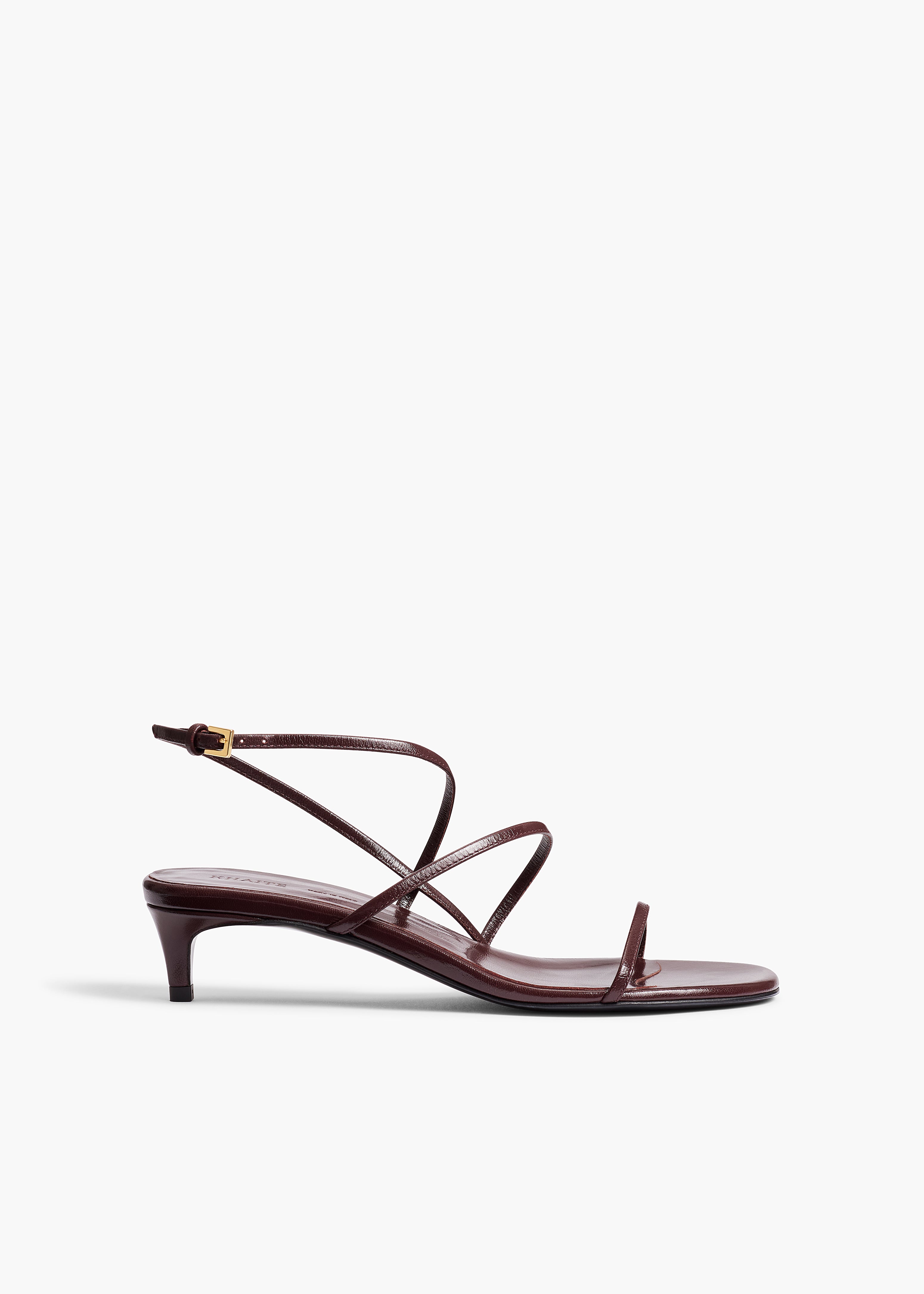 Loop Kitten Heel Sandal in Red Wine Leather FRONT VIEW