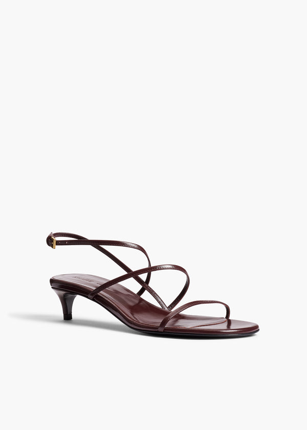 Loop Kitten Heel Sandal in Red Wine Leather ANGLED VIEW