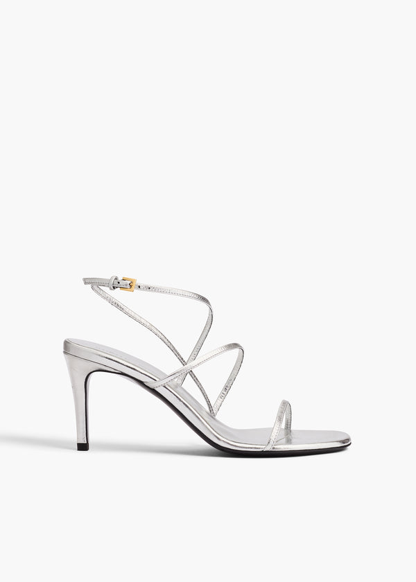 Loop Sandal in SIlver Metallic Leather FRONT VIEW