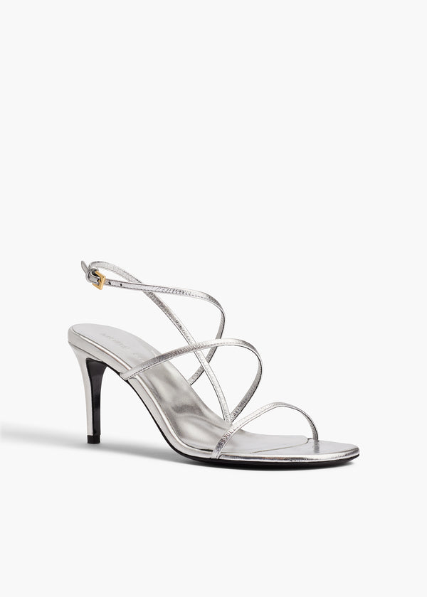 Loop Sandal in SIlver Metallic Leather ANGLED VIEW