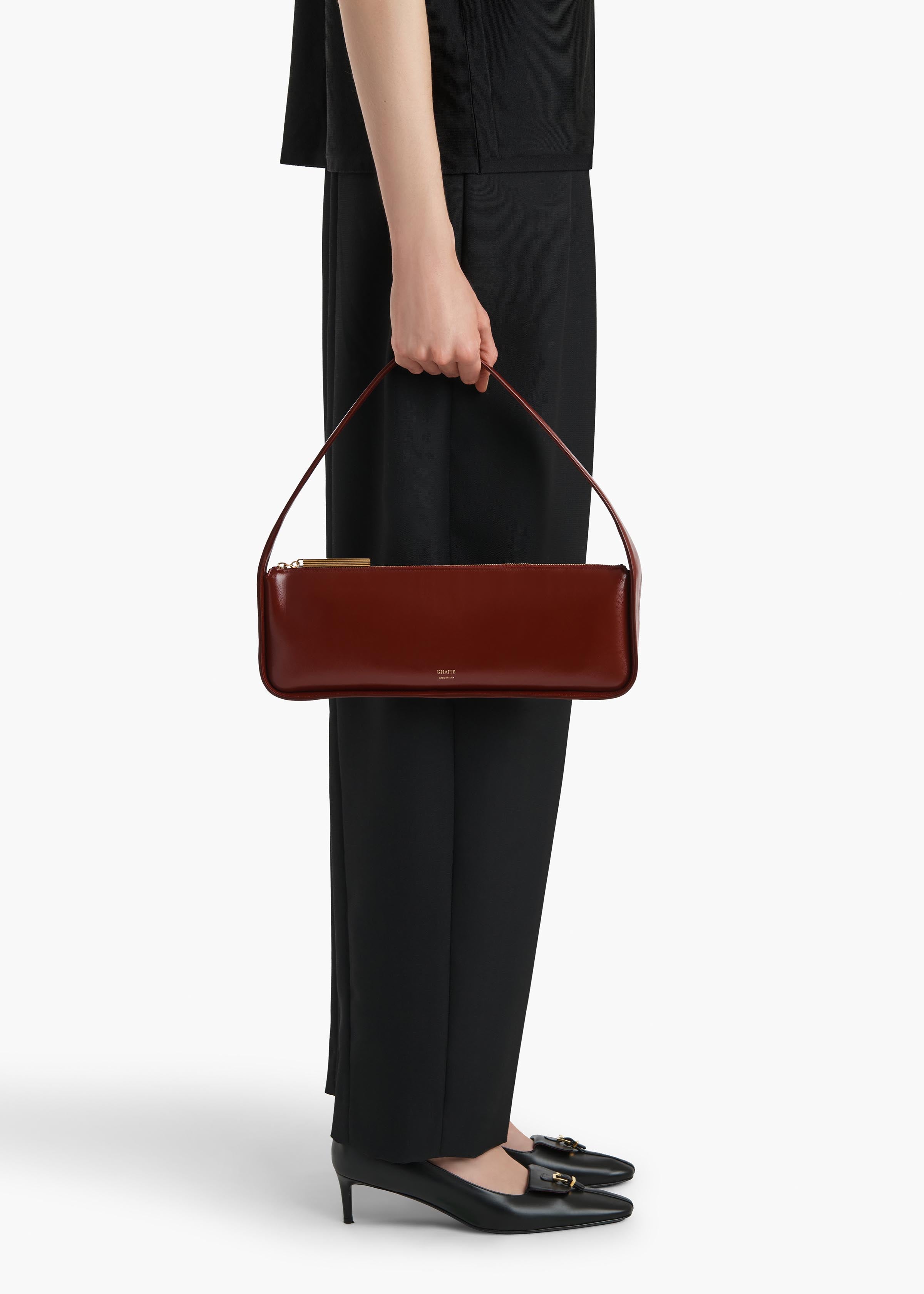 Lori Baguette Bag in Bordeaux Crackle Patent Leather – KHAITE