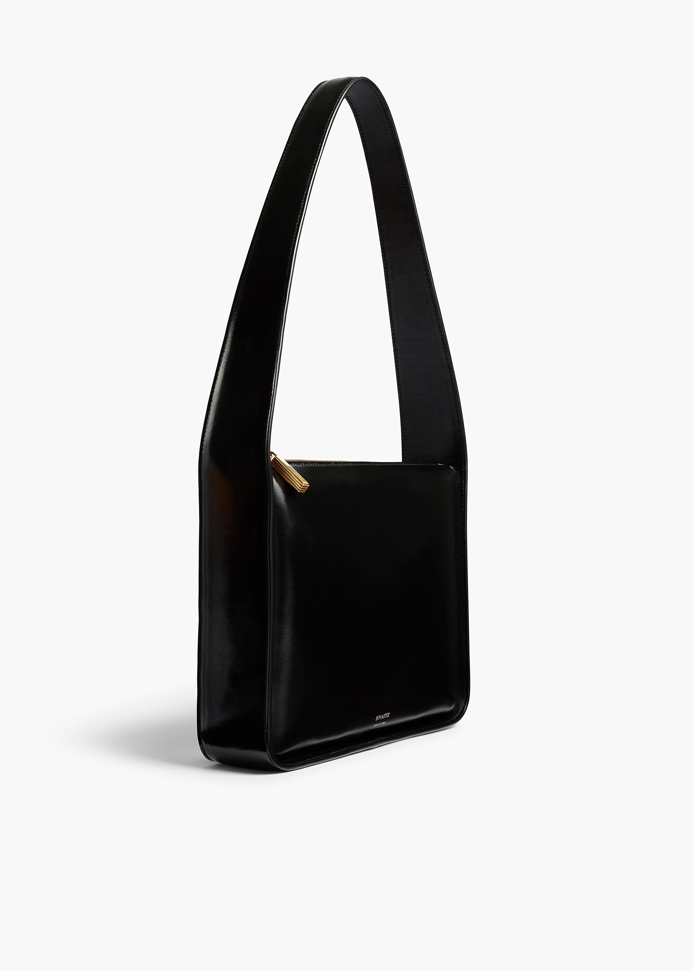 Lori Squared Bag in Black Crackle Patent Leather