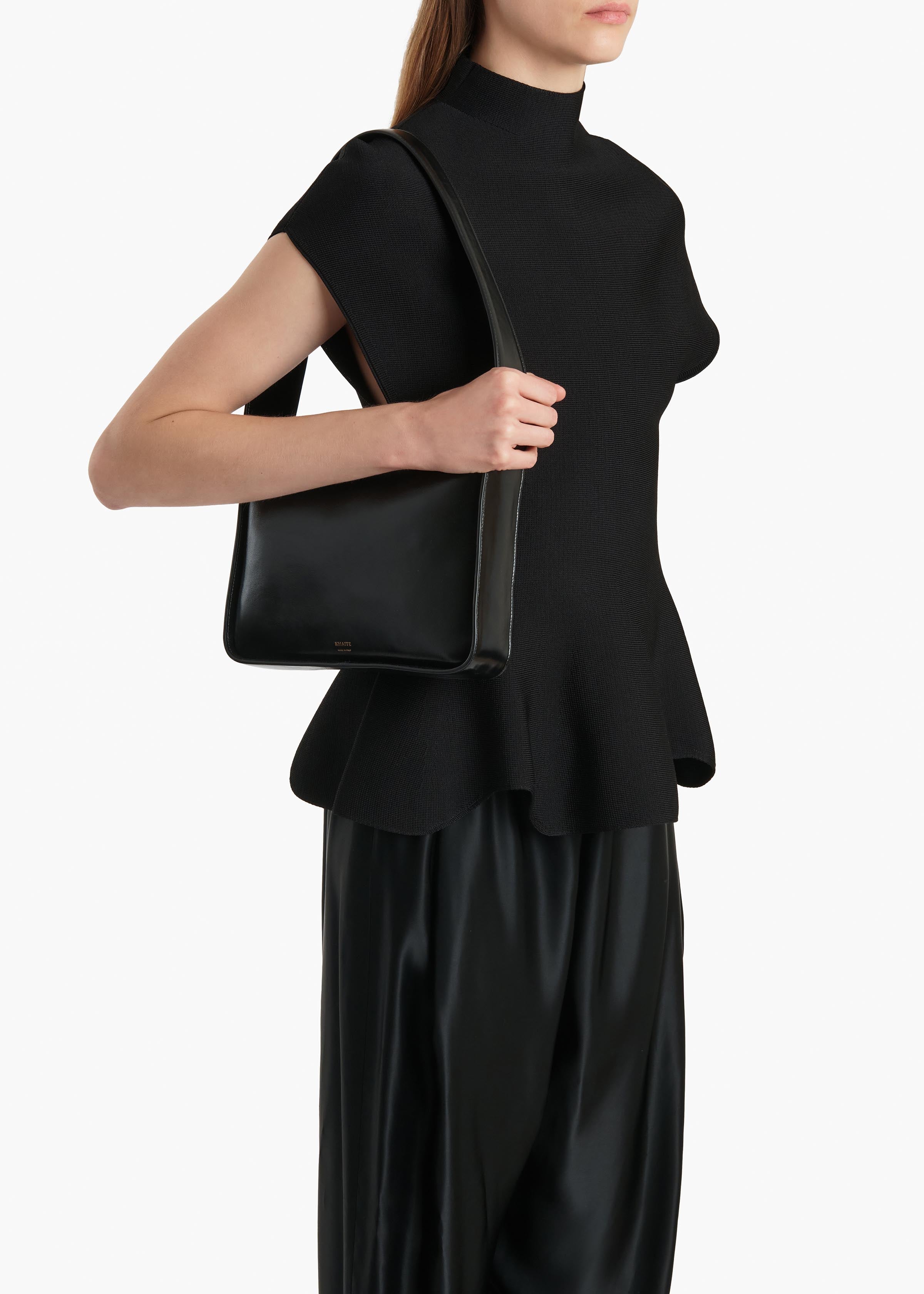 Lori Squared Bag in Black Crackle Patent Leather