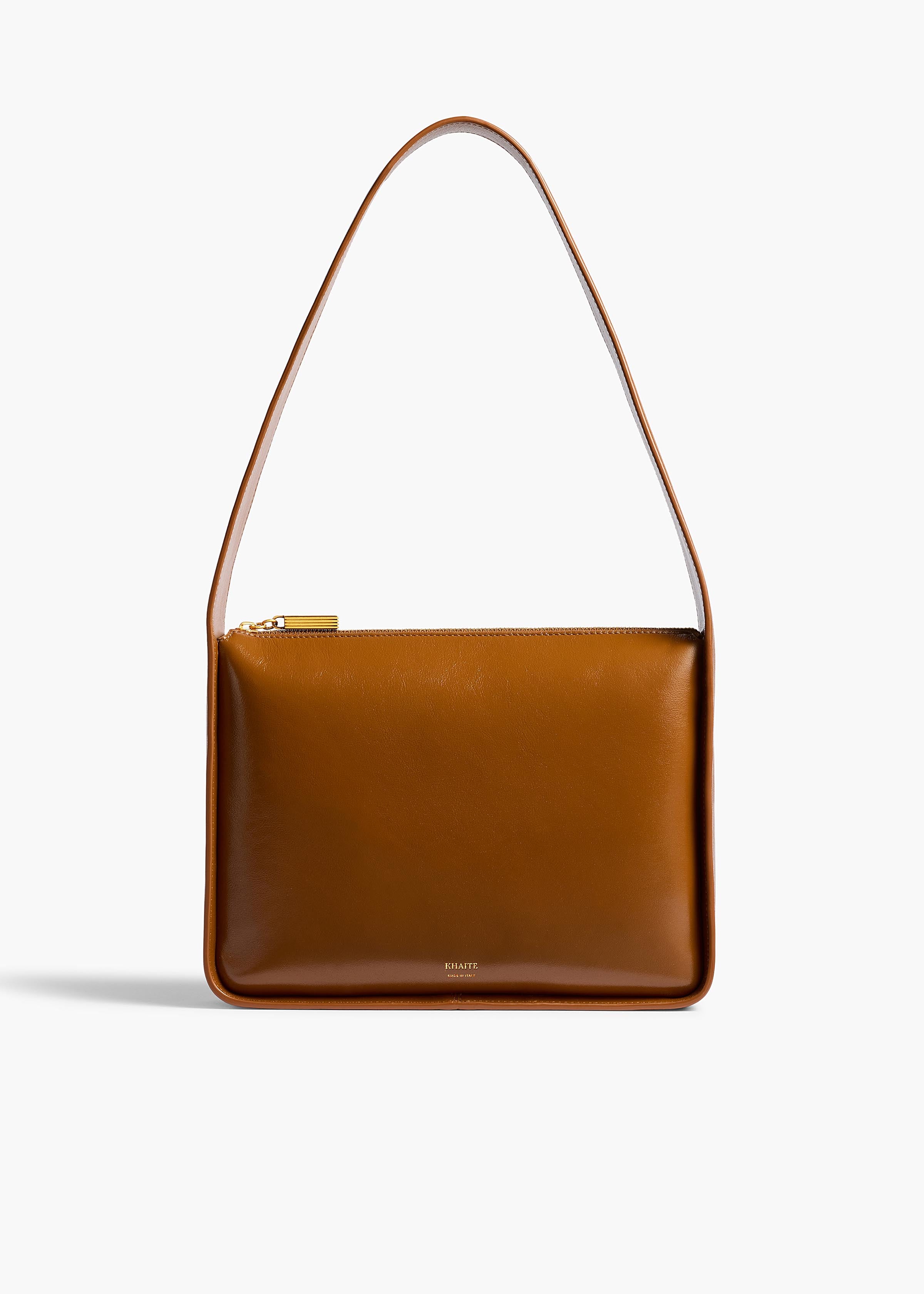 Lori Squared Bag in Dark Honey Crackle Patent Leather