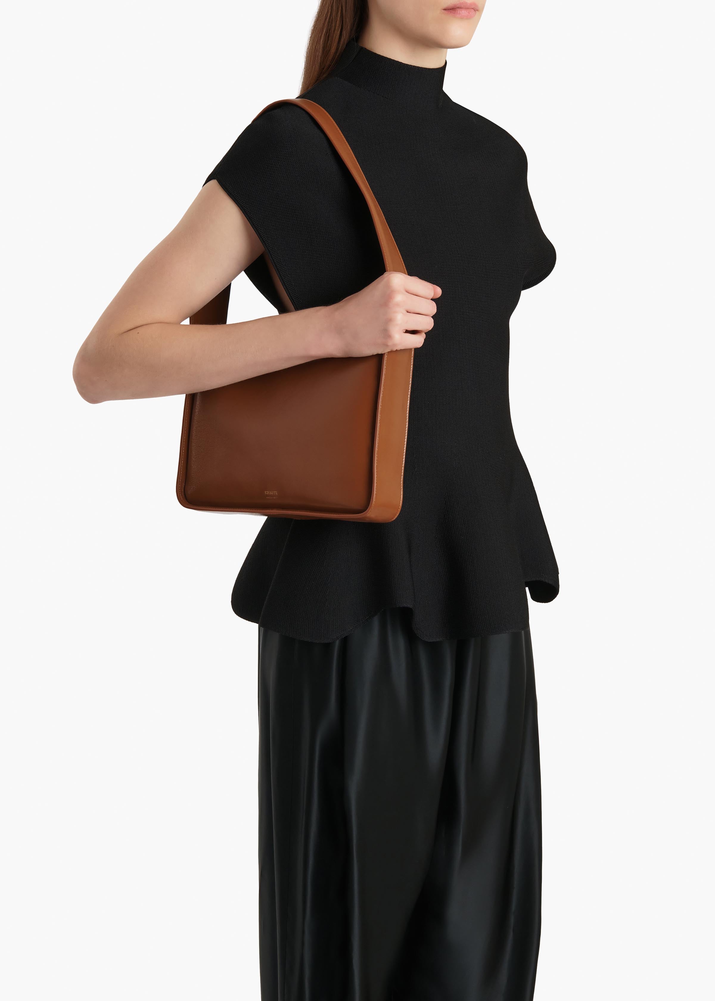Lori Squared Bag in Dark Honey Crackle Patent Leather