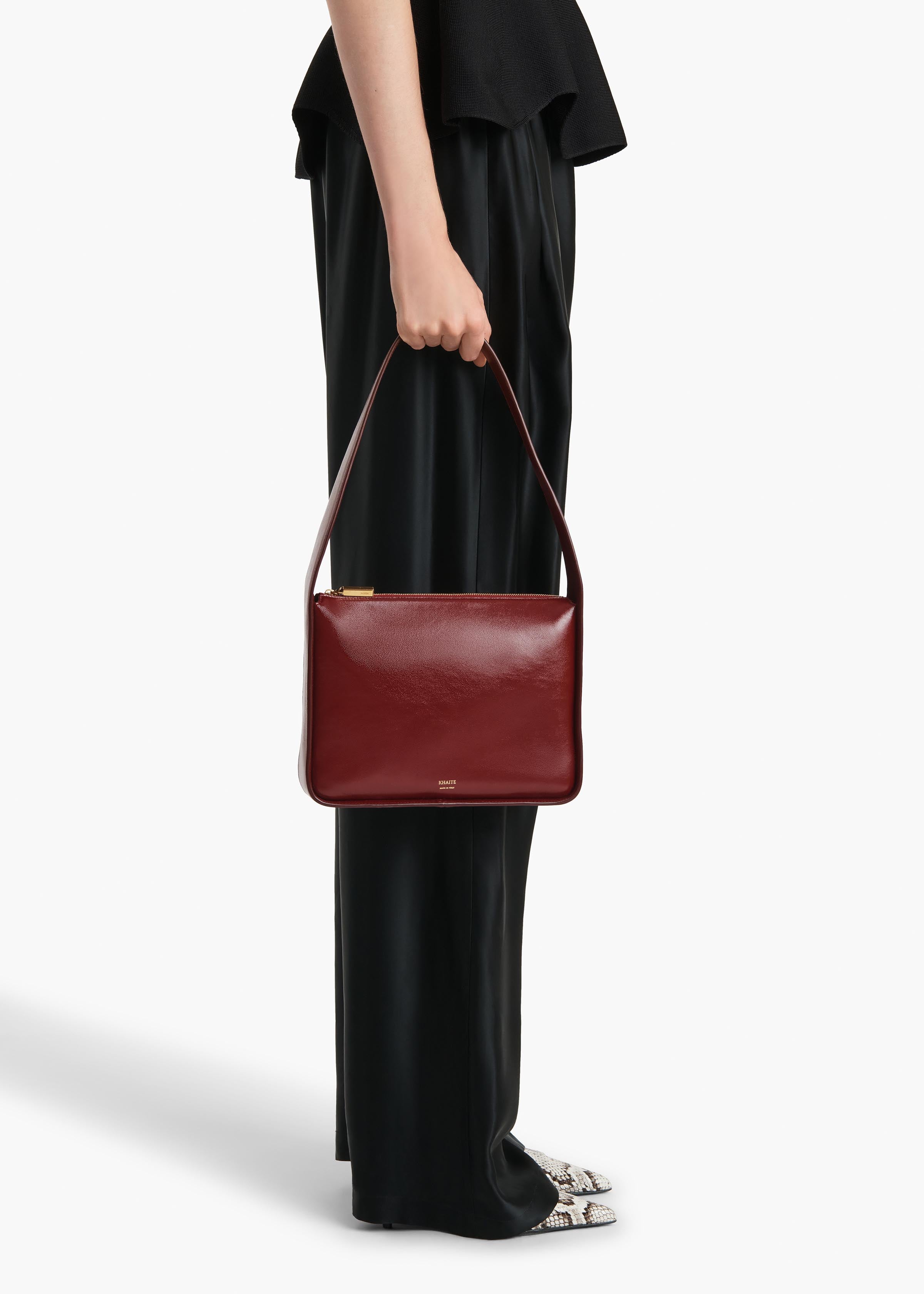 Lori Squared Bag in Oxblood Crackle Patent Leather