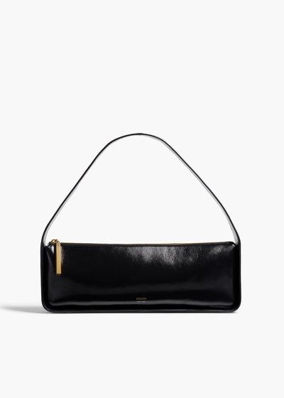  Lori Baguette Bag in Black Crackle Patent Leather FRONT VIEW