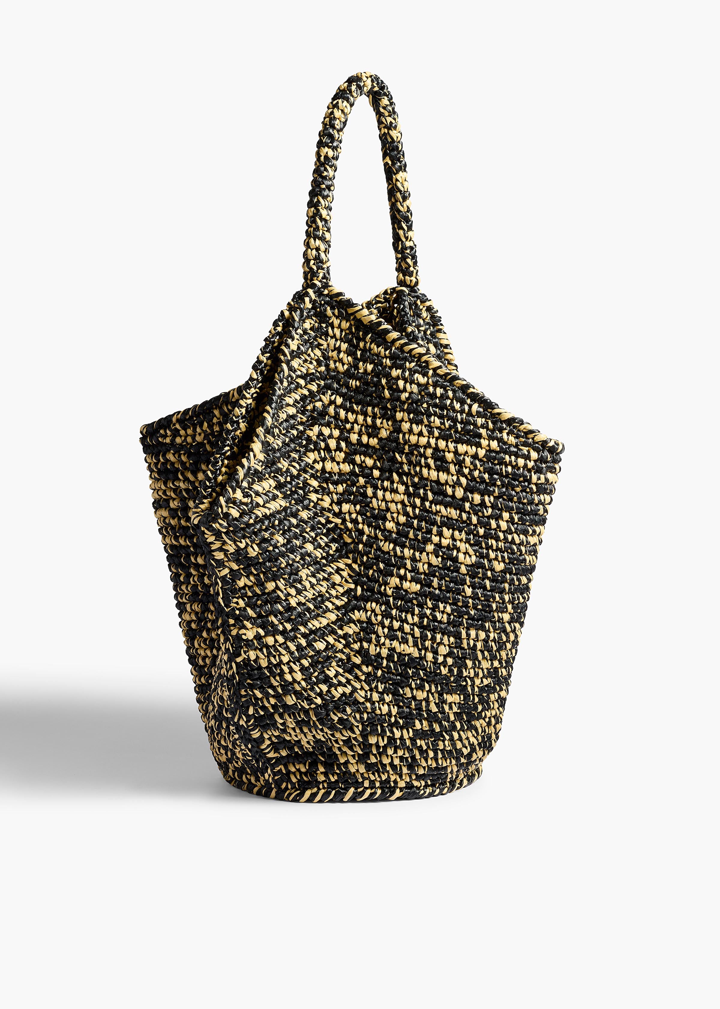 Medium Lotus Tote in Black and White Raffia