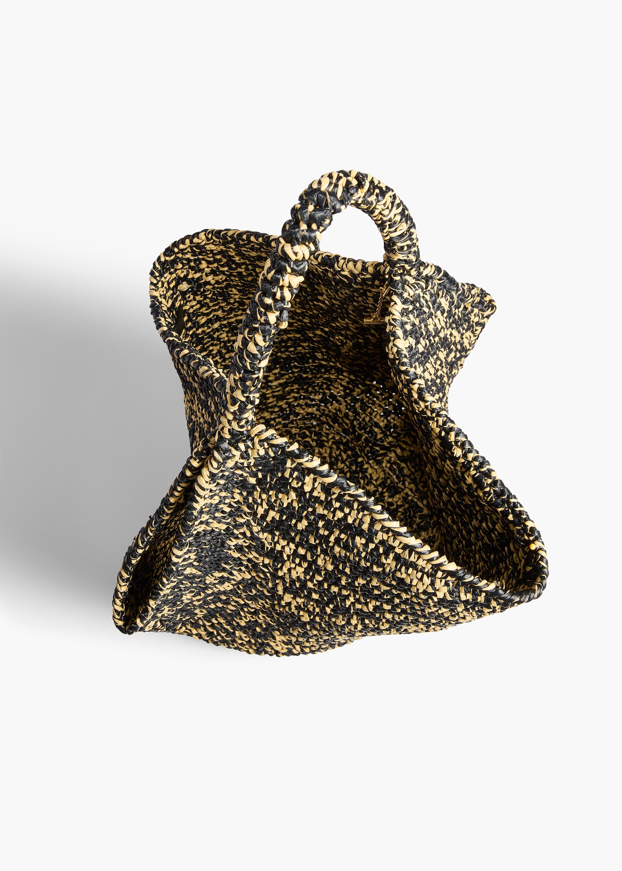 Medium Lotus Tote in Black and White Raffia