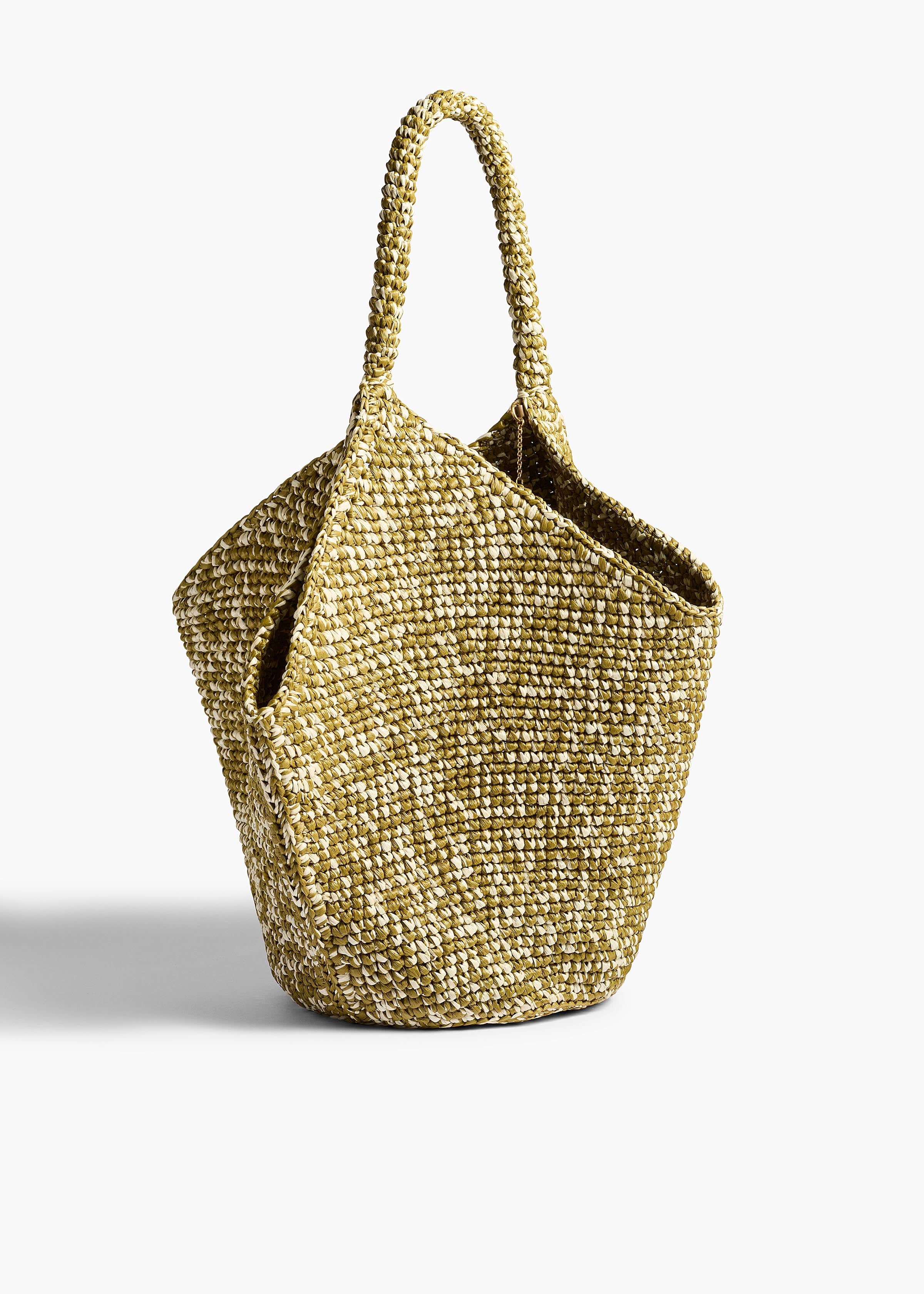 Medium Lotus Tote in Olive and White Raffia – KHAITE Medium Lotus Tote in Olive and White Raffia – KHAITE