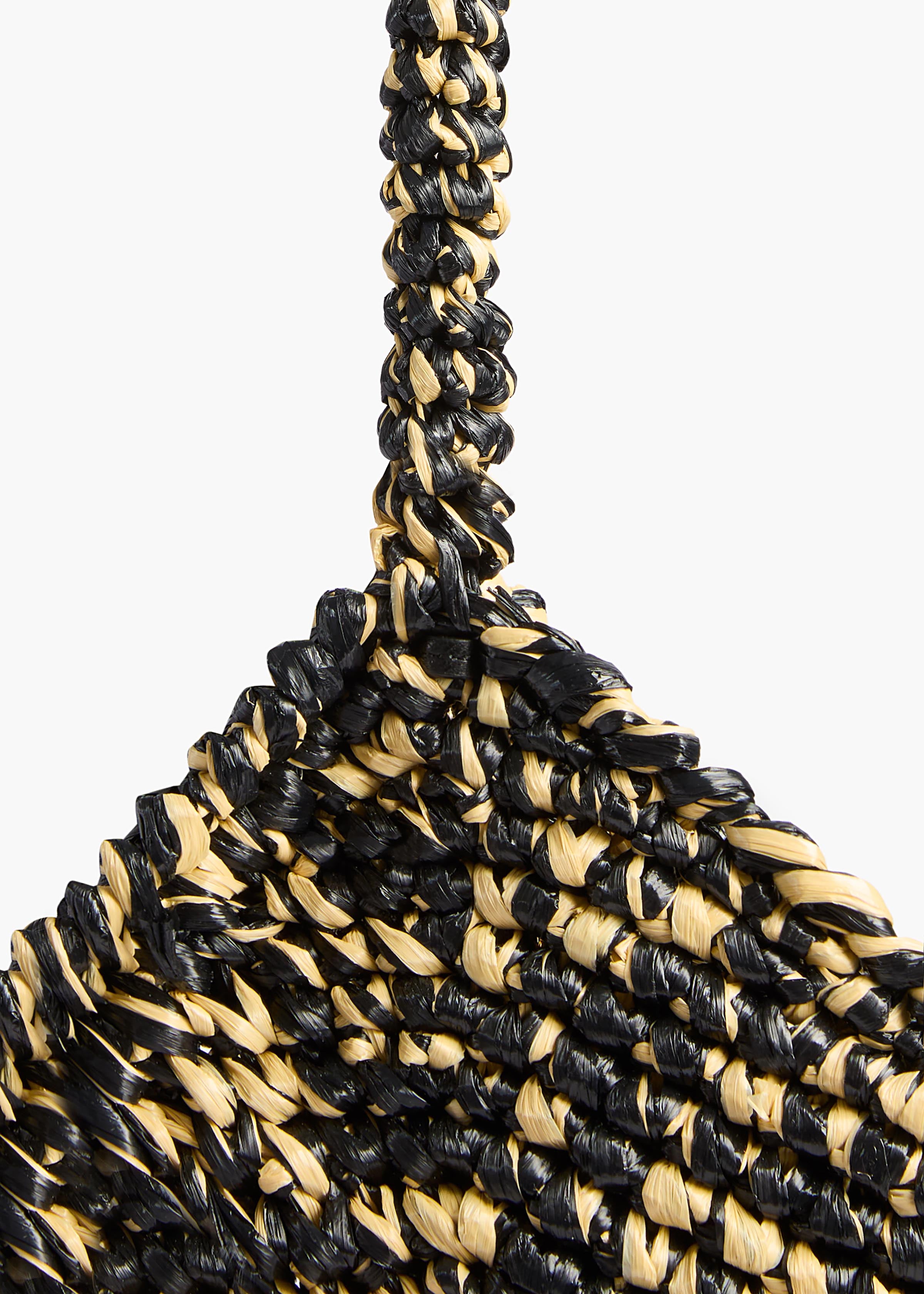 Mini Lotus Tote in Black and White Raffia