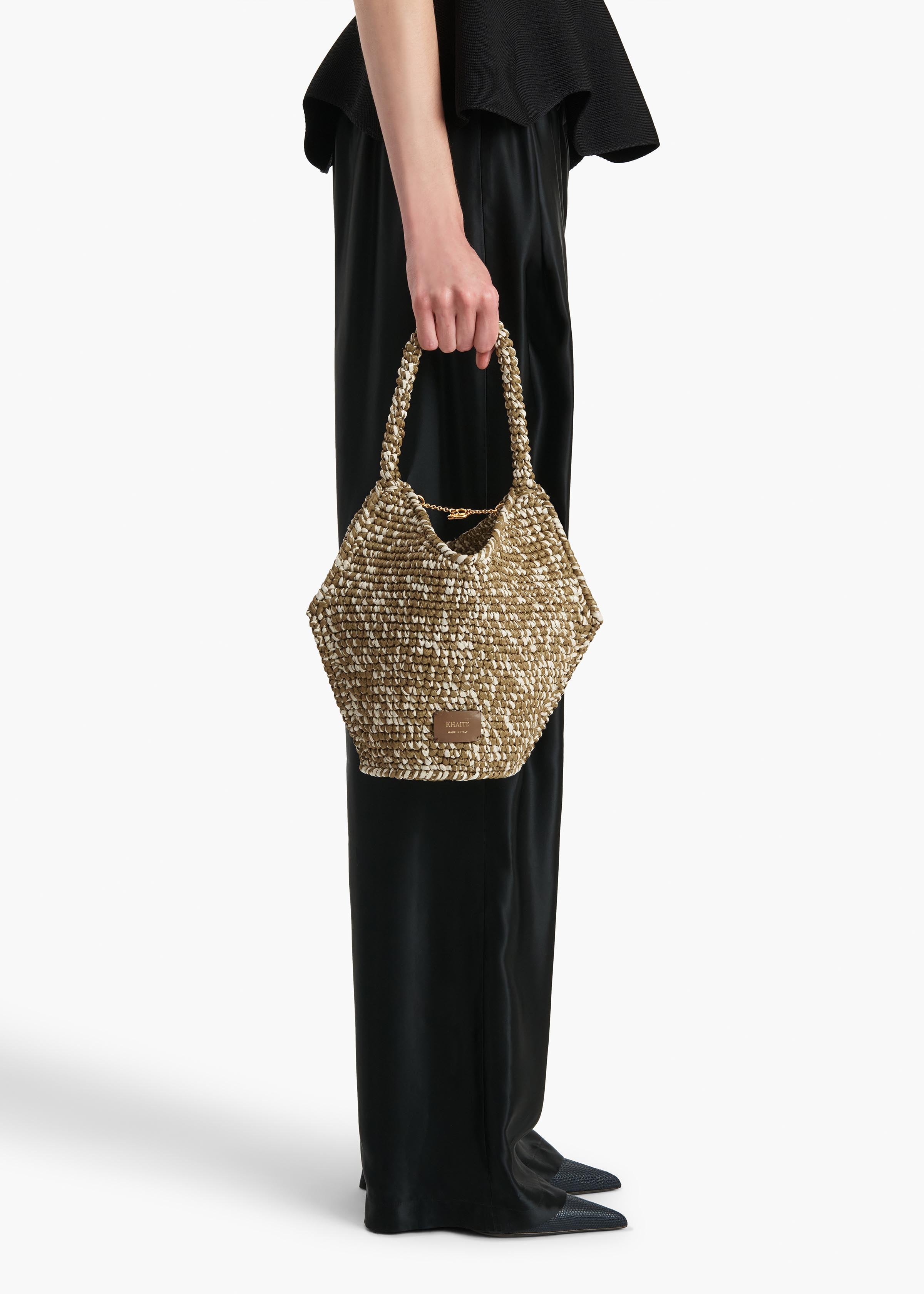 LOTUS MINI RAFFIA TOTE OLIVE WHITE H1046 744 676 E