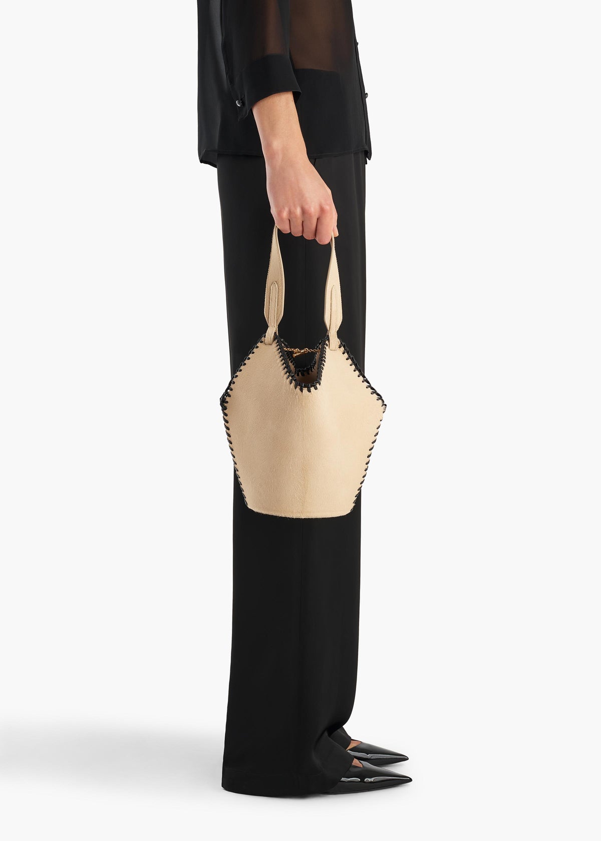 Mini Lotus Tote with Whipstitch in Beige Haircalf – KHAITE