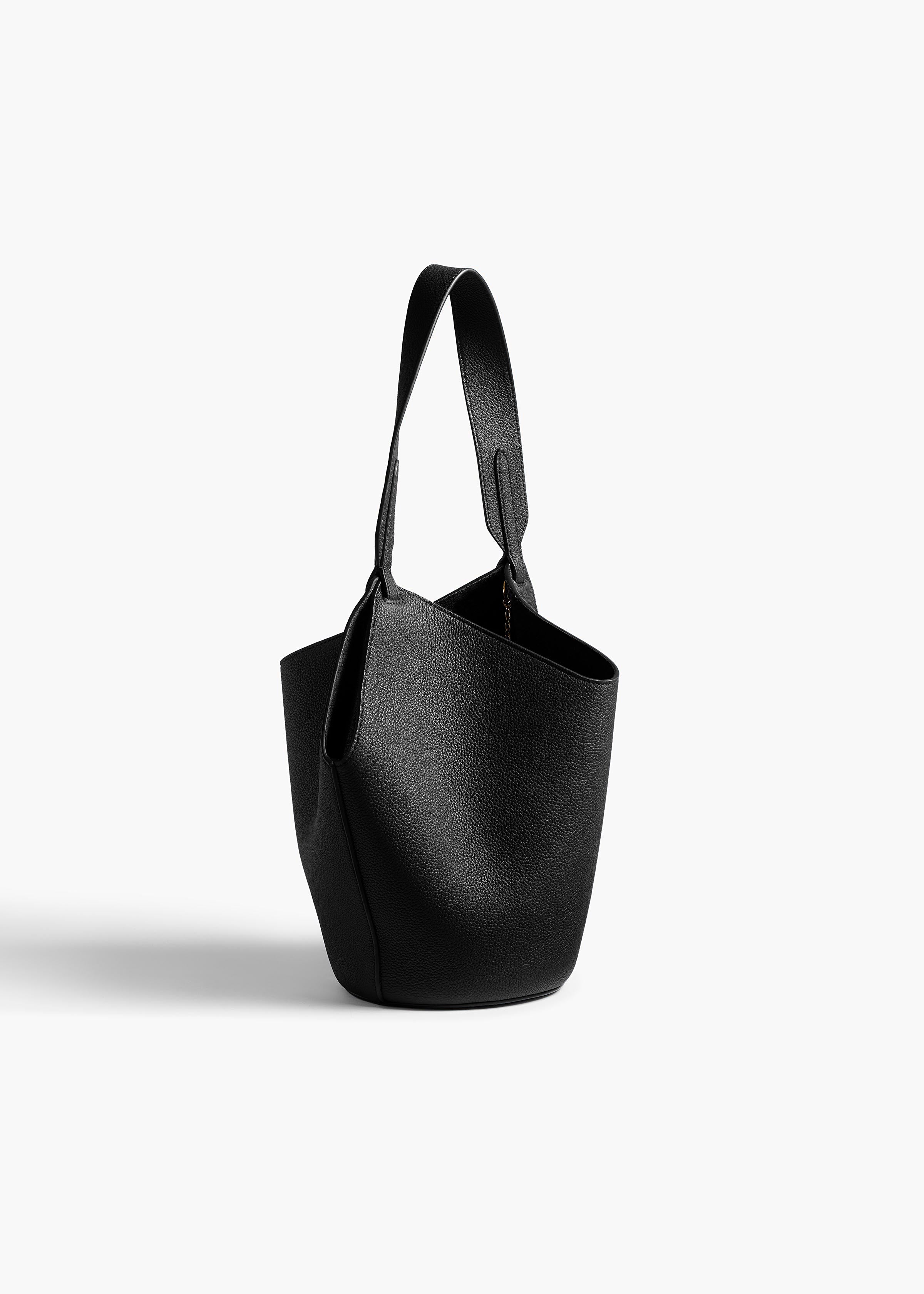 KHAITE  - Mini Lotus Tote in Black Pebbled Leather