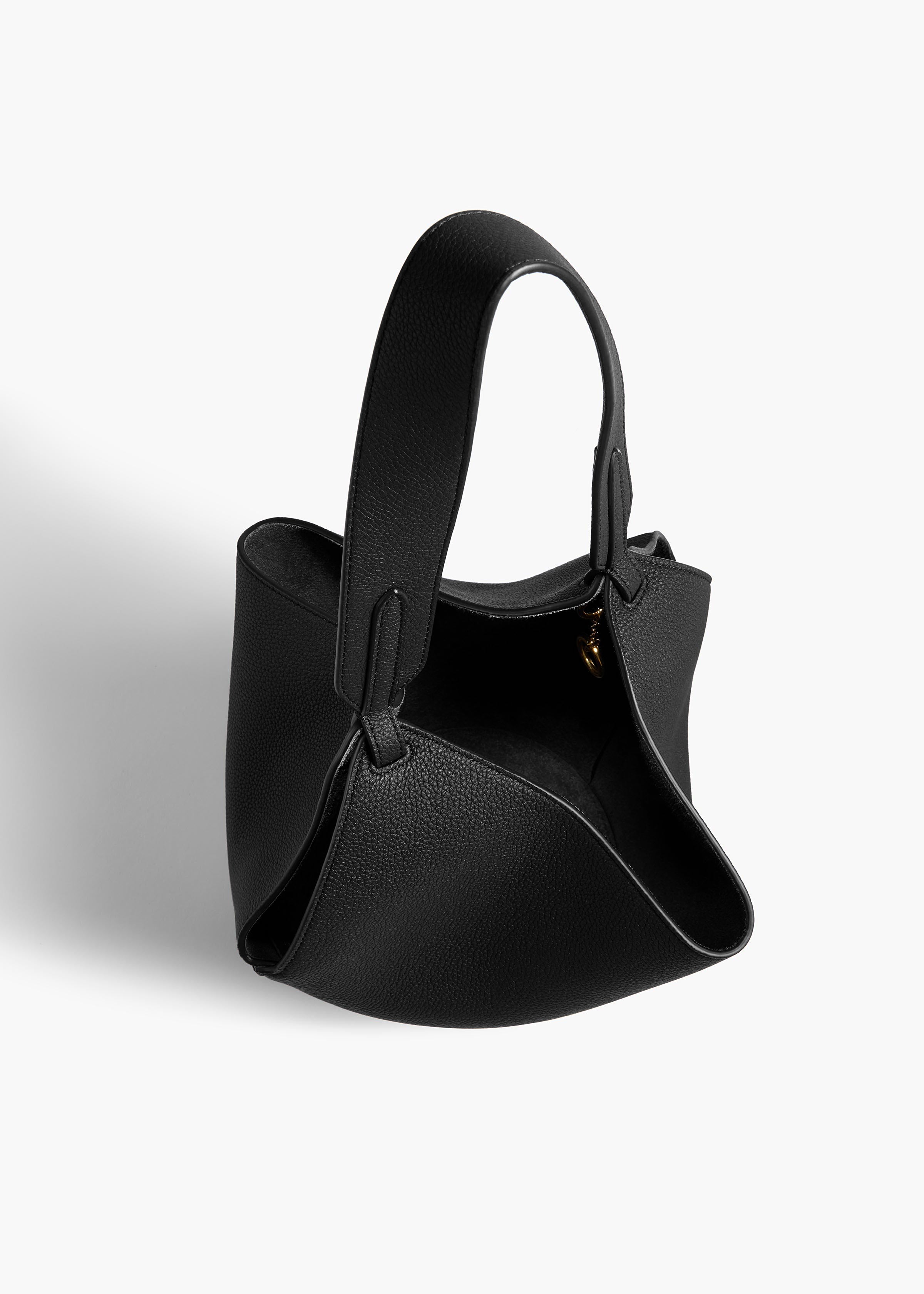 KHAITE  - Mini Lotus Tote in Black Pebbled Leather