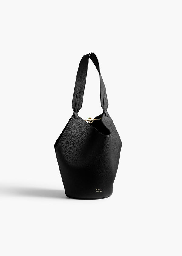 Mini Lotus Tote in Black Pebbled Leather