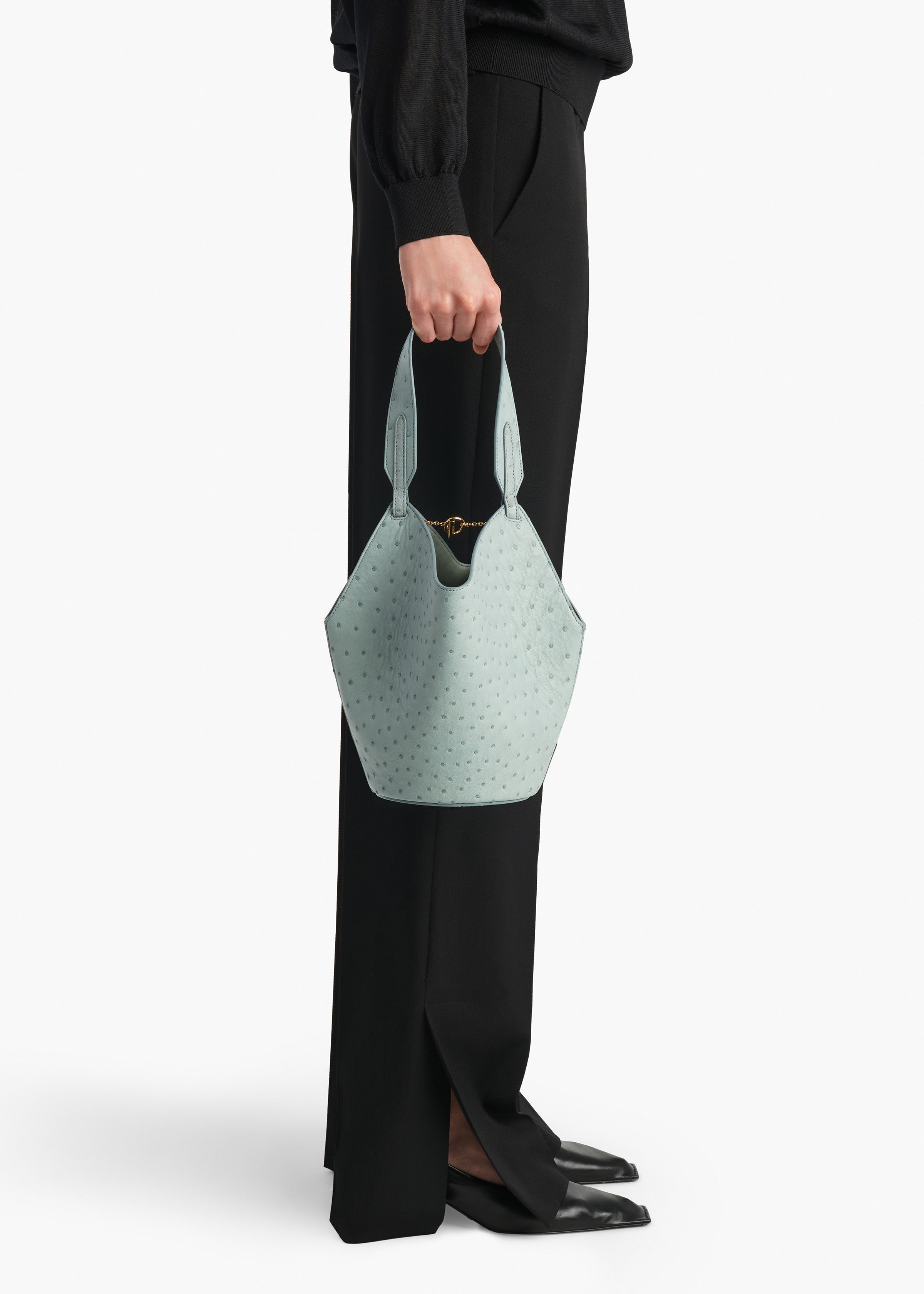 KHAITE  - Mini Lotus Tote in Frost Ostrich