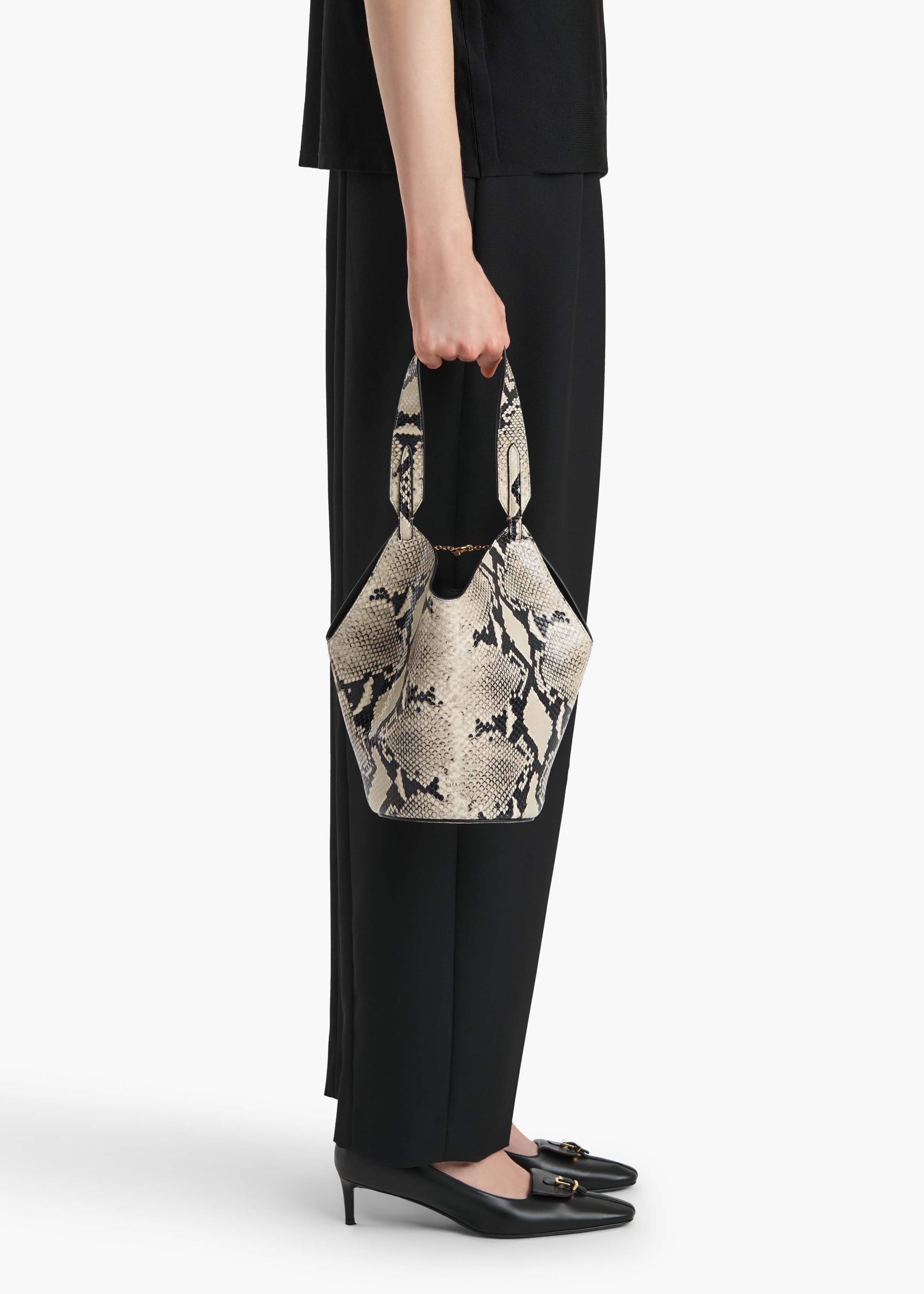 Mini Lotus Tote in Natural Python-Embossed Leather – KHAITE