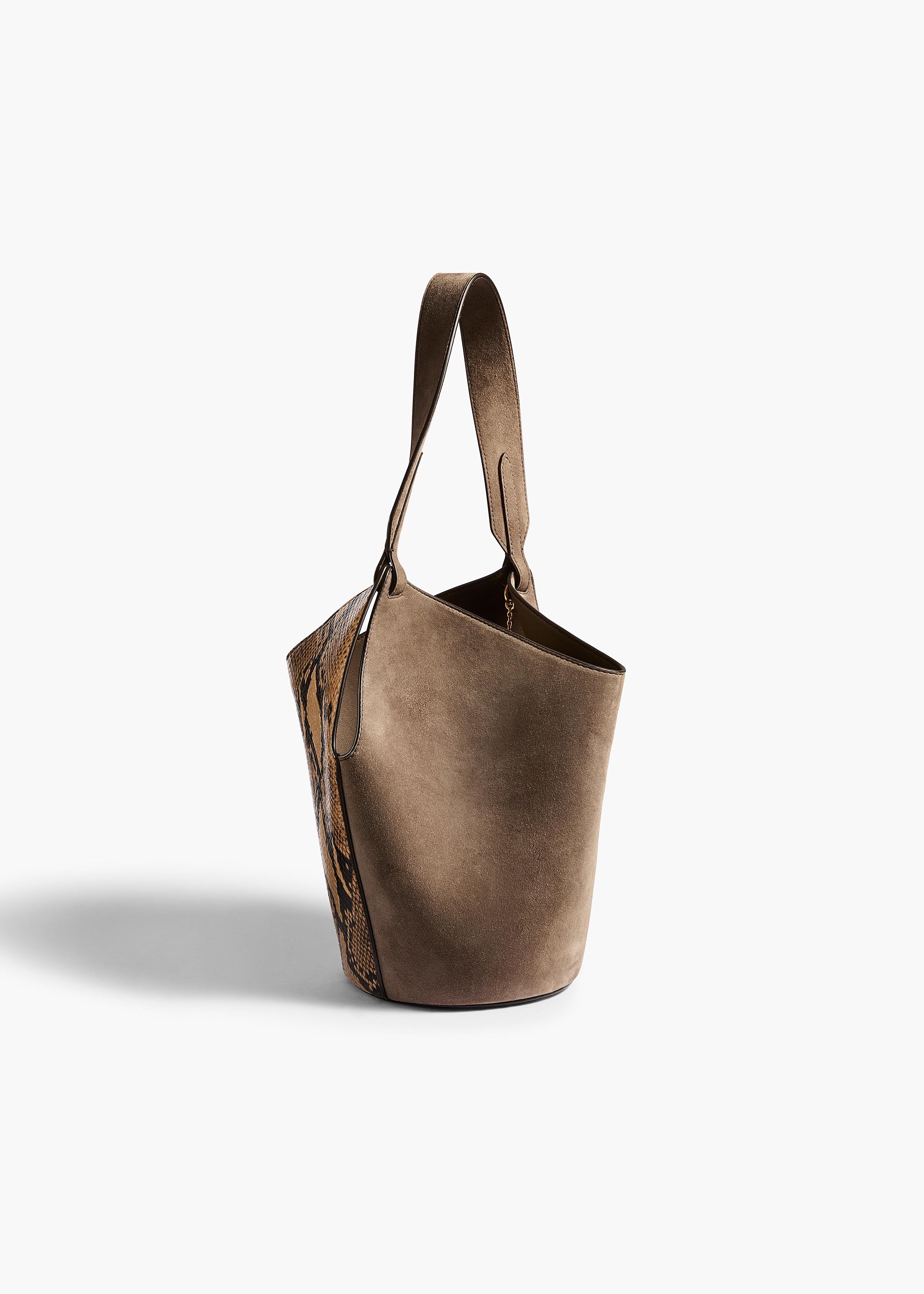 Mini Lotus Tote in Python-Embossed Taupe and Morning Dove
