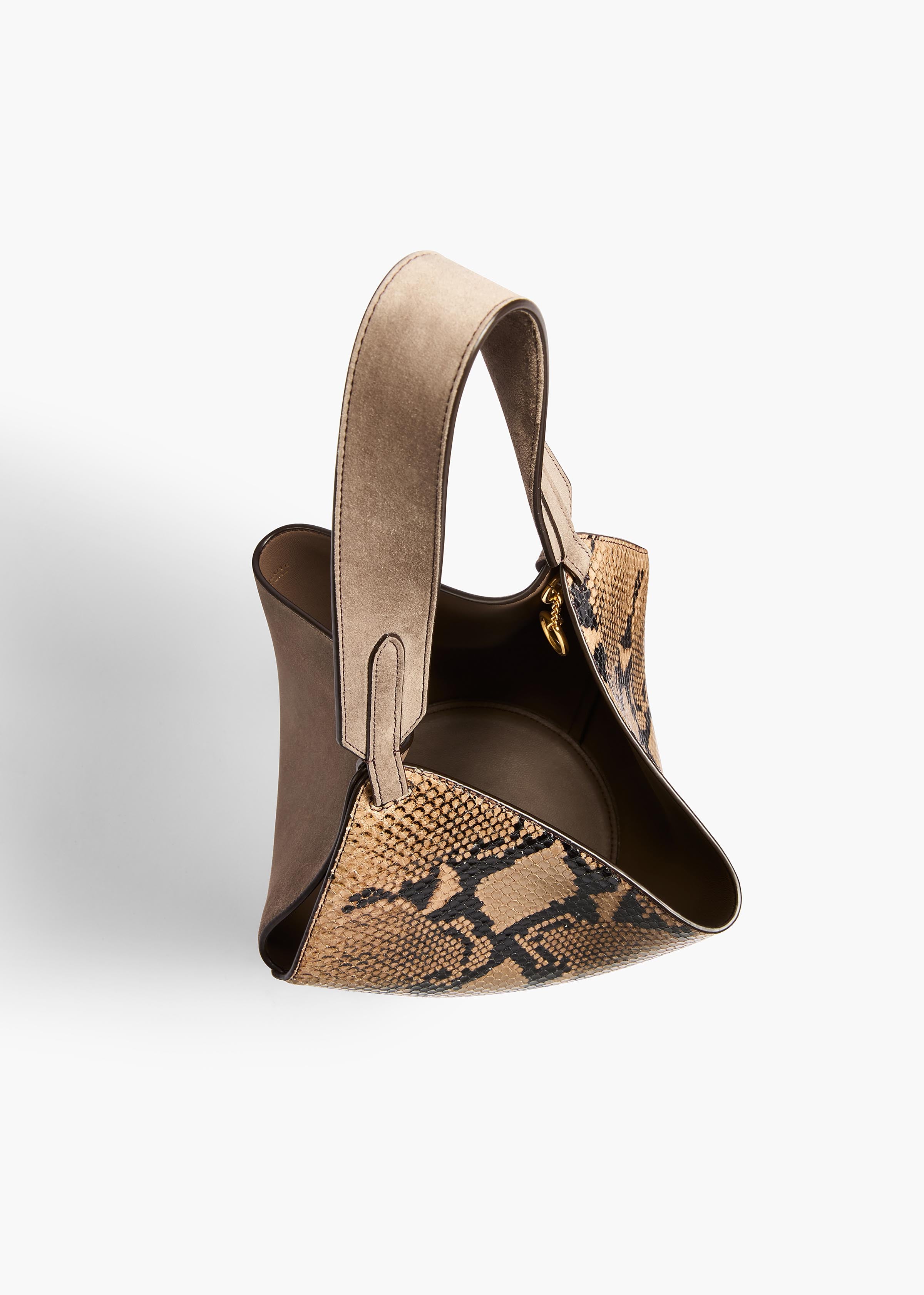 Mini Lotus Tote in Python-Embossed Taupe and Morning Dove