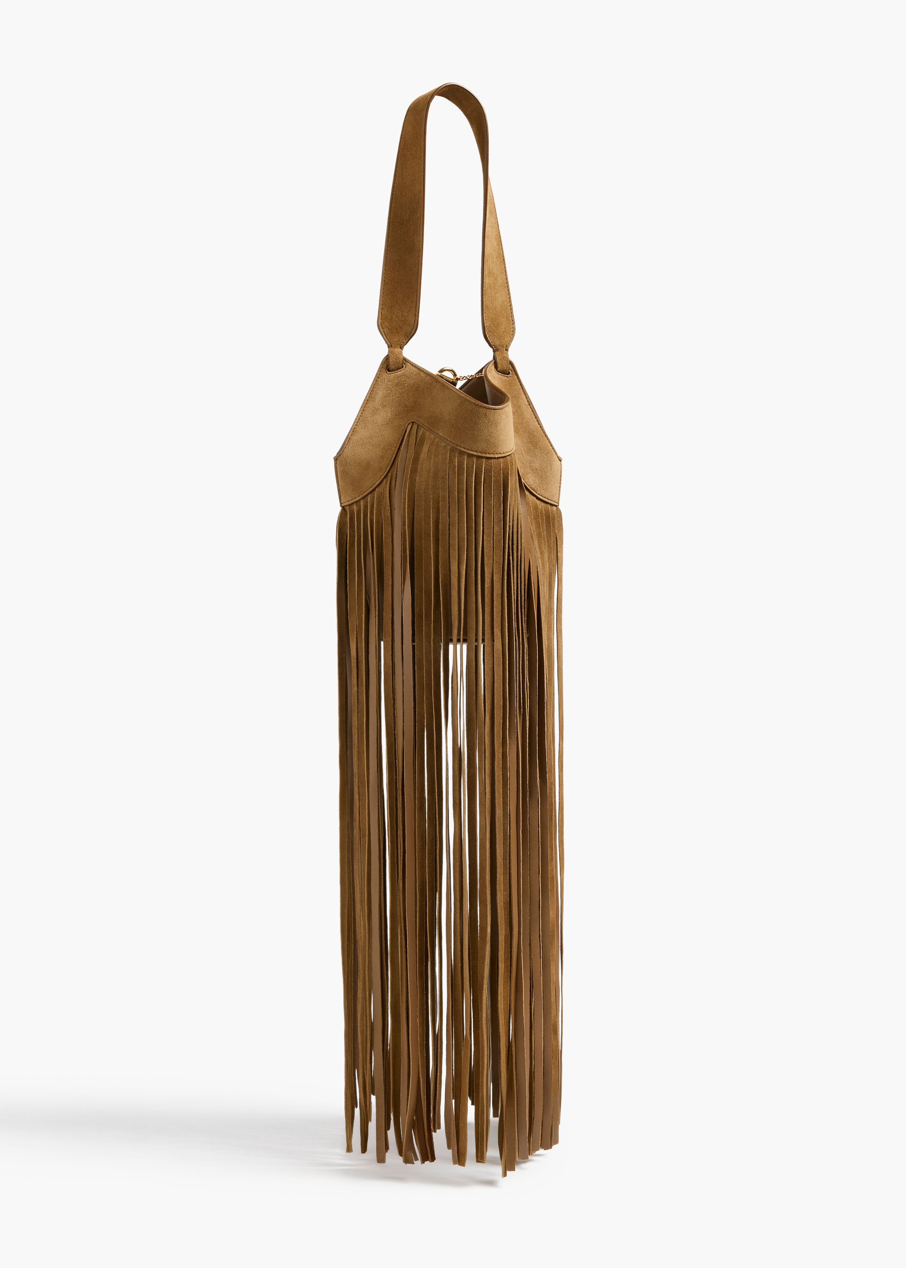 KHAITE  - Nano Lotus Fringe Tote in Mud Suede