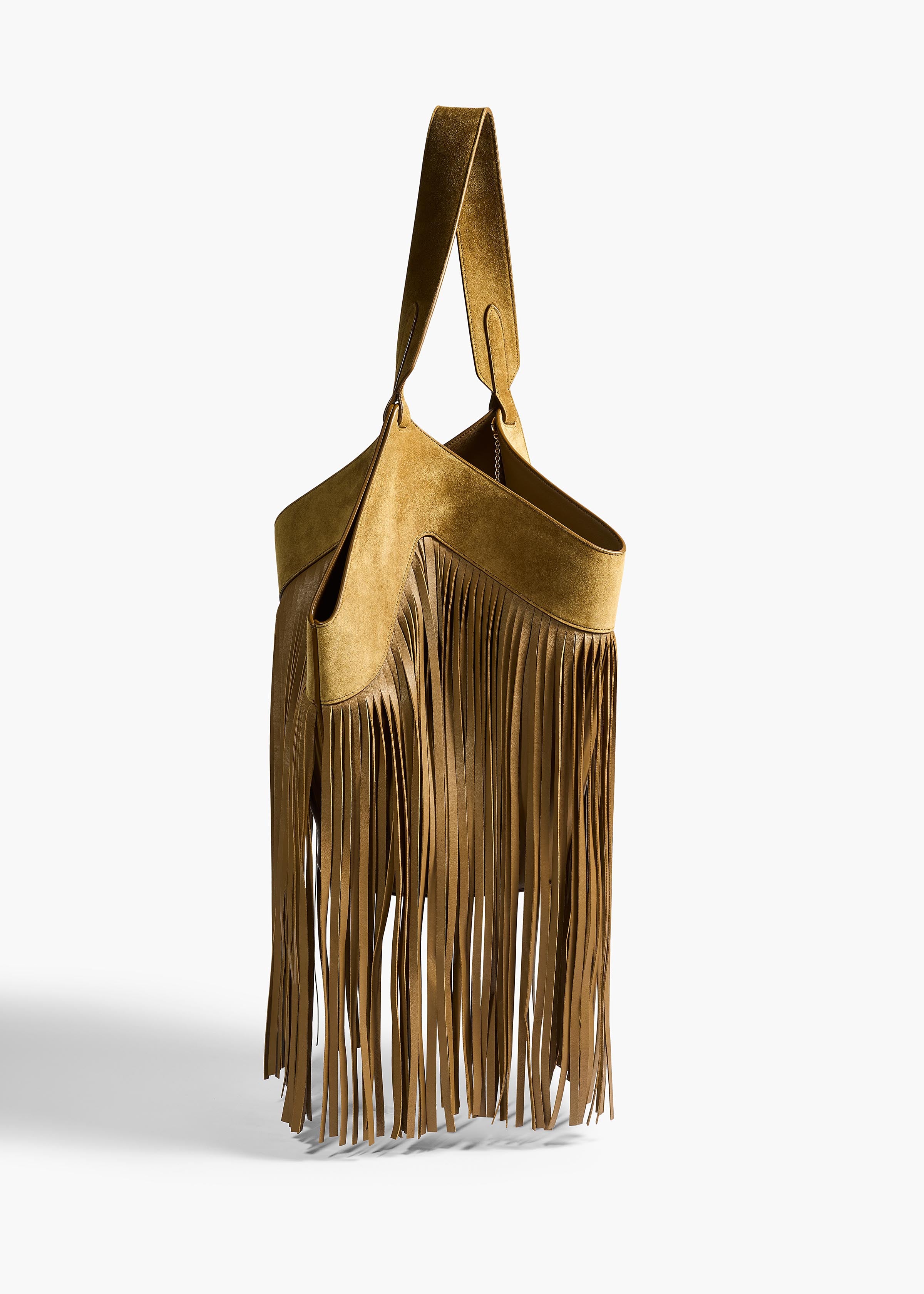 Small Lotus Fringe Tote in Mud Suede