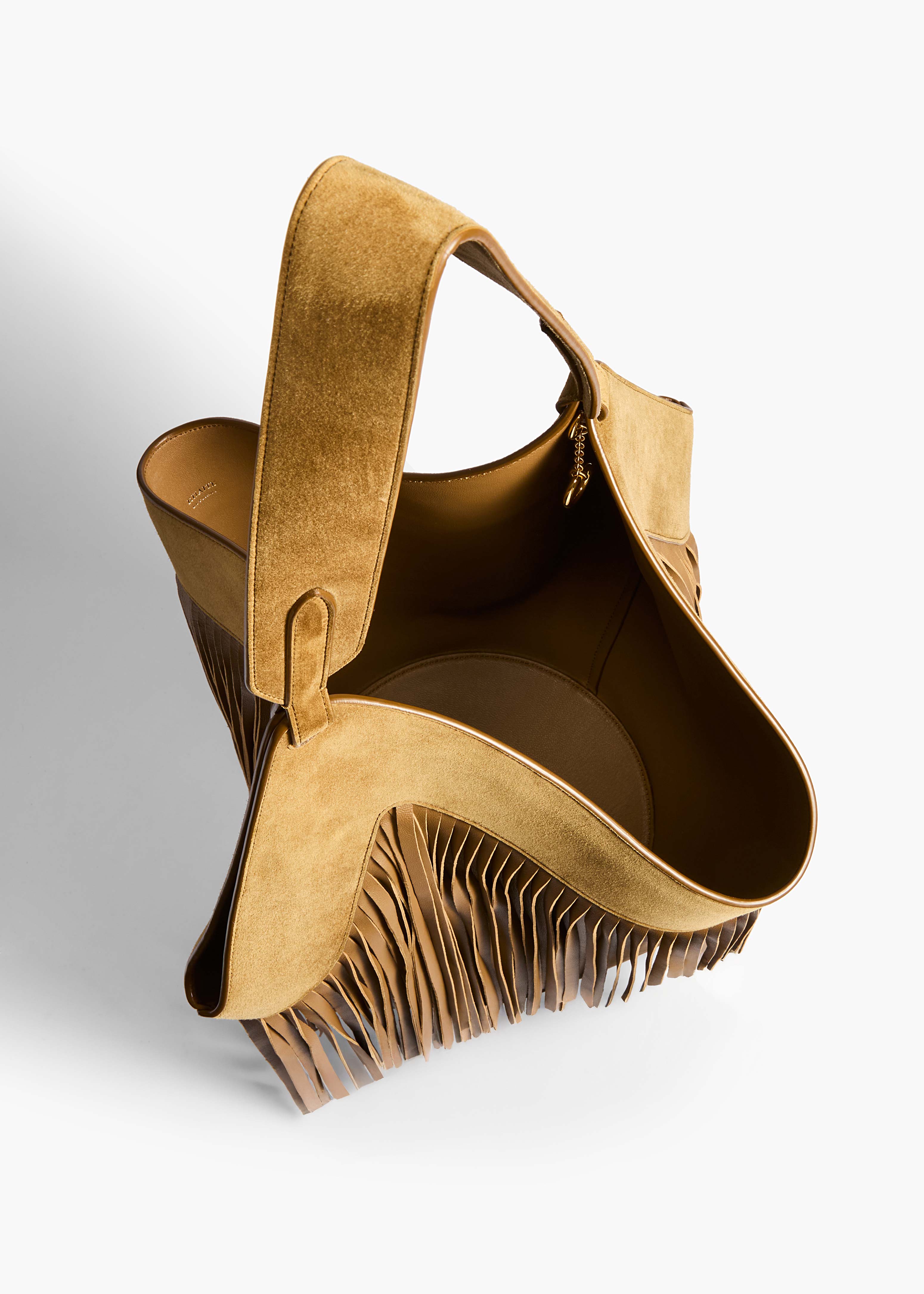 Small Lotus Fringe Tote in Mud Suede
