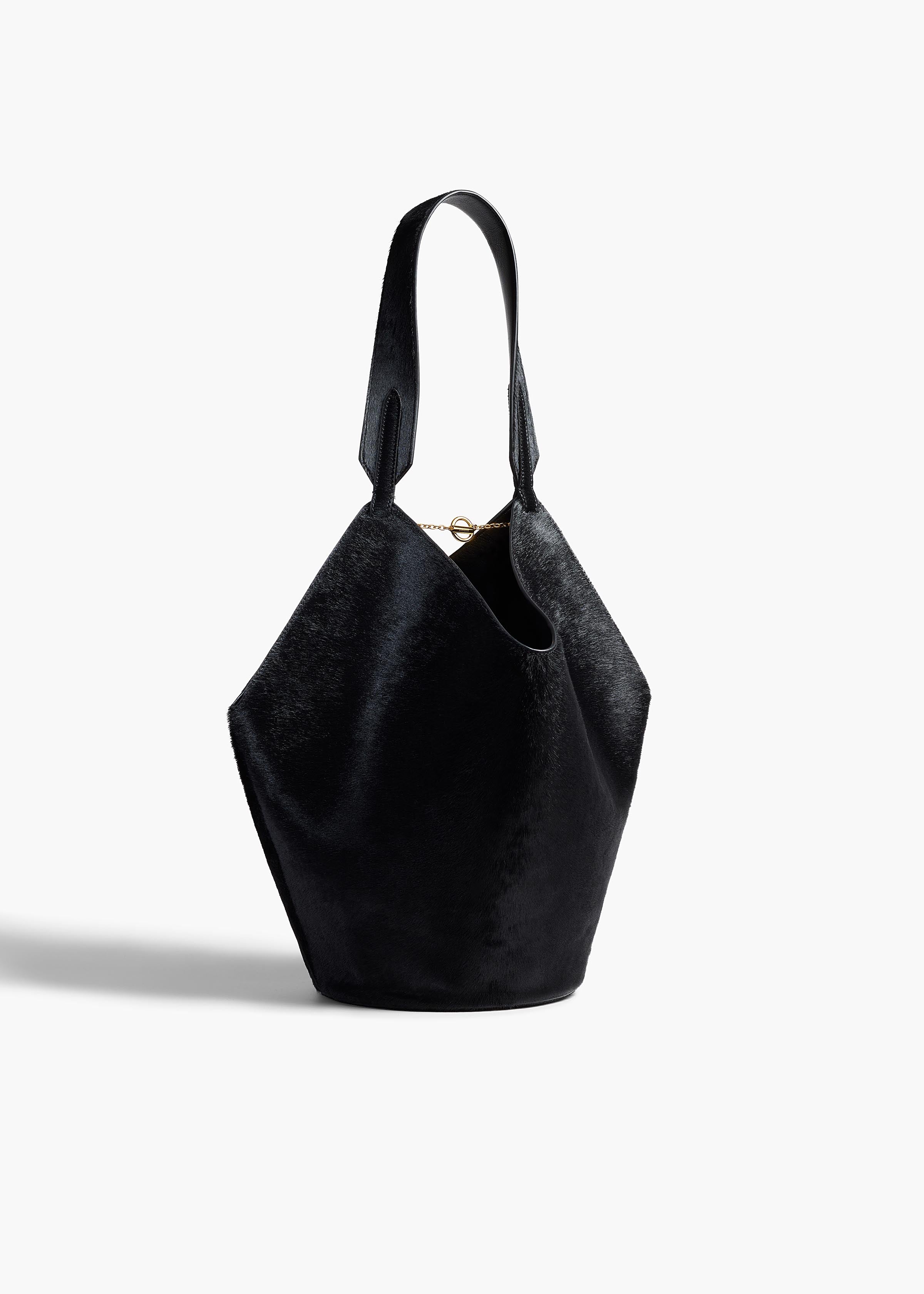 Small Lotus Tote in Black Haircalf