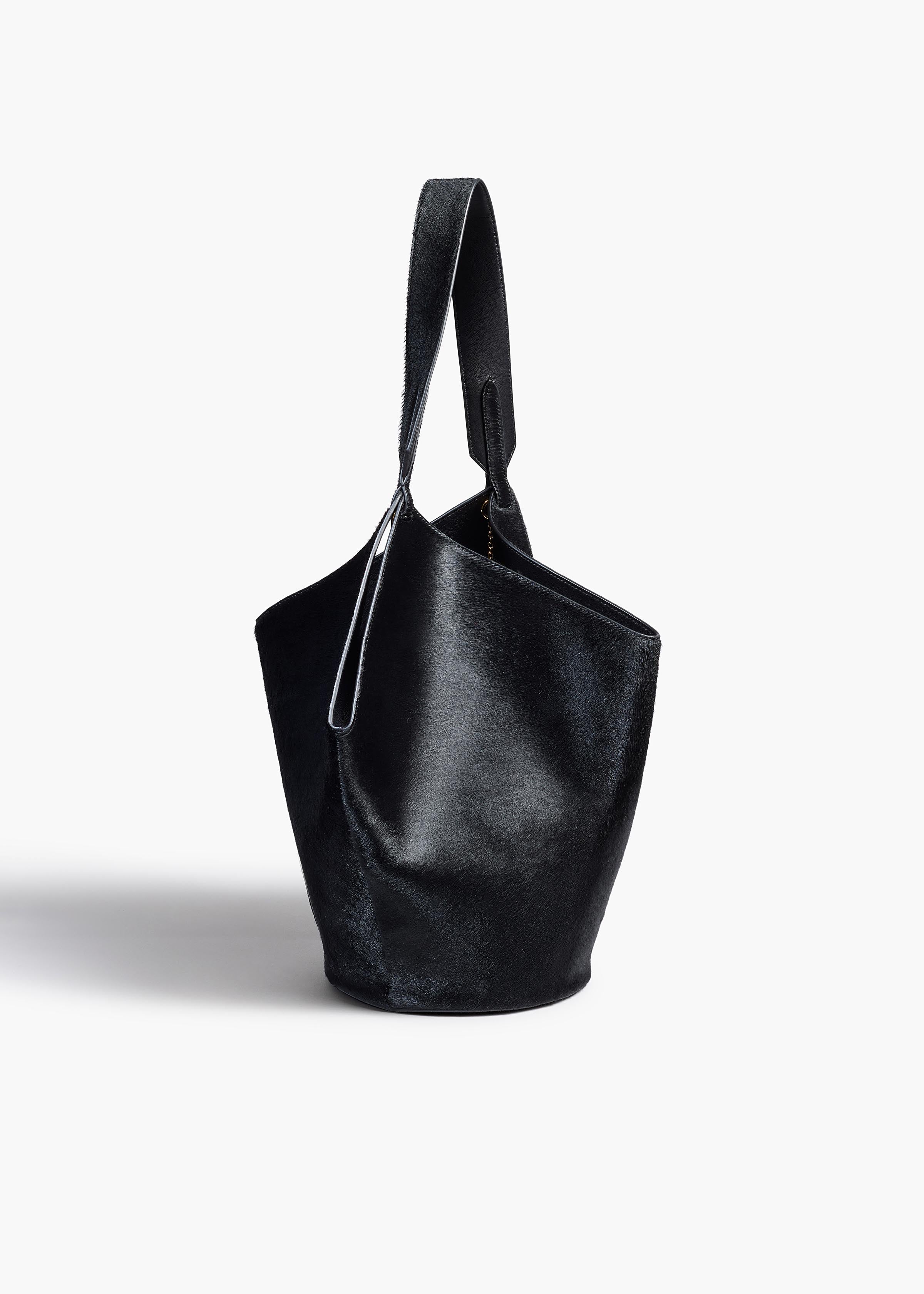 Small Lotus Tote in Black Haircalf