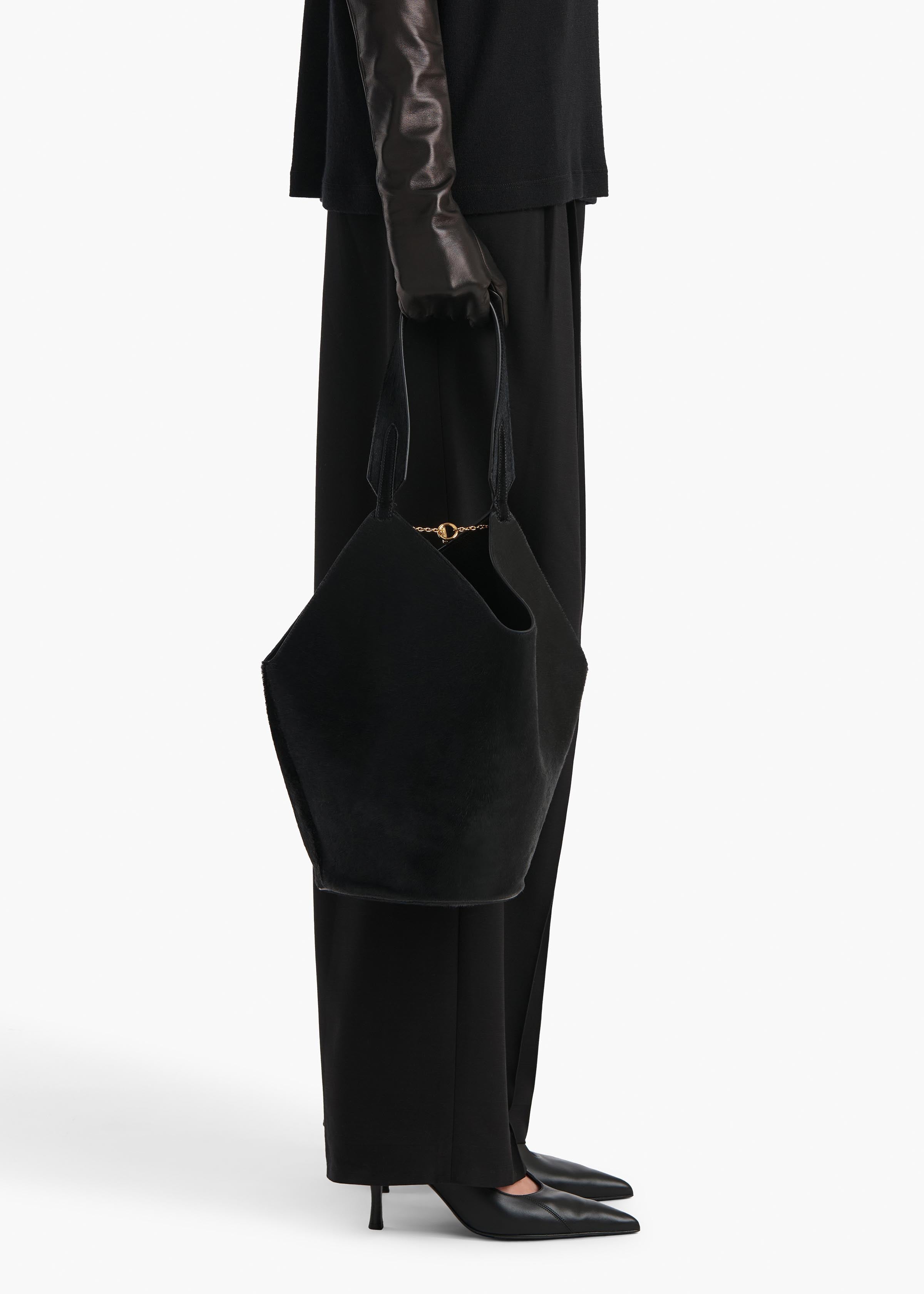 Small Lotus Tote in Black Haircalf