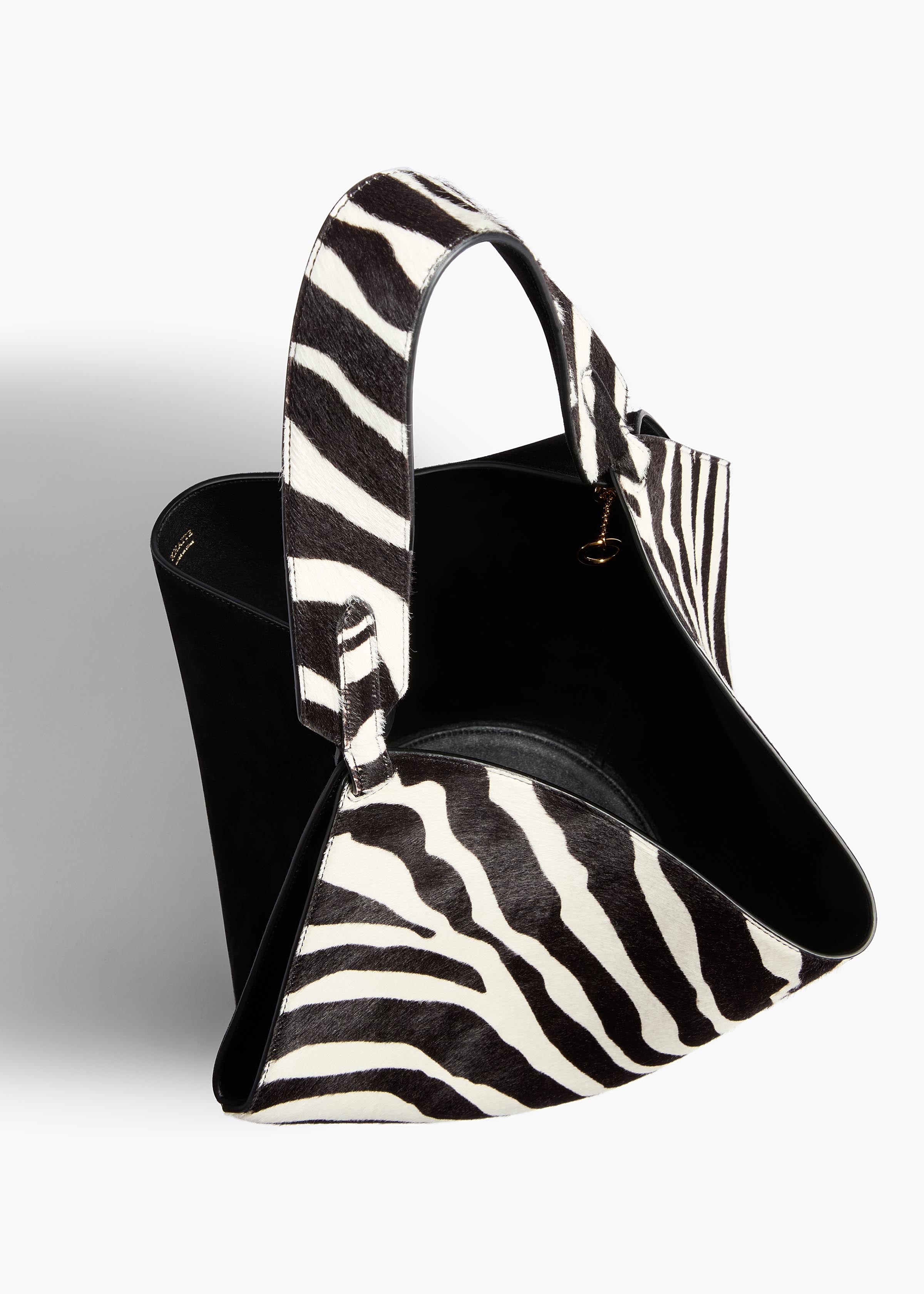 Small Lotus Tote in Zebra Print Haircalf and Black Suede – KHAITE