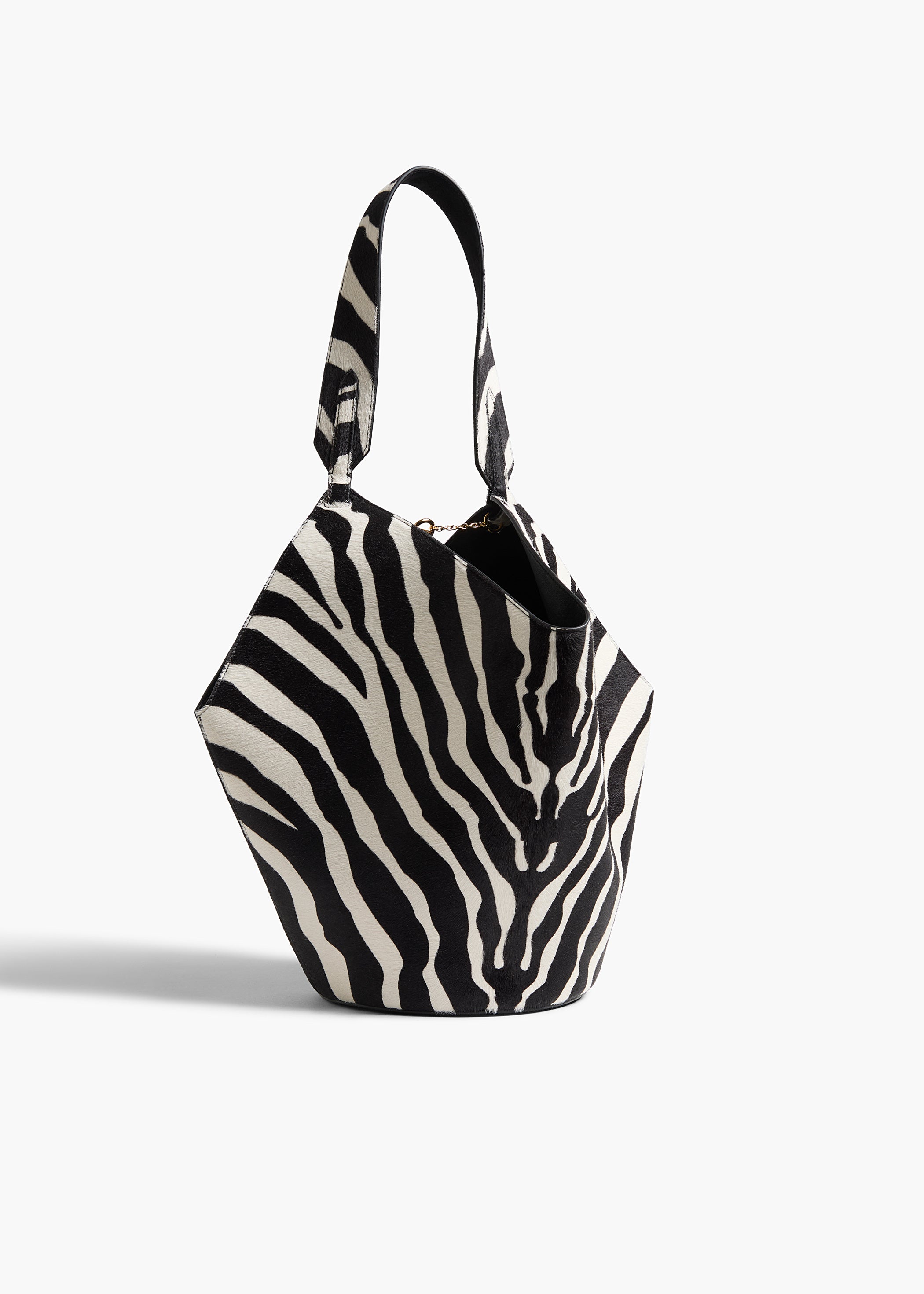 Small Lotus Tote in Zebra Print Haircalf and Black Suede