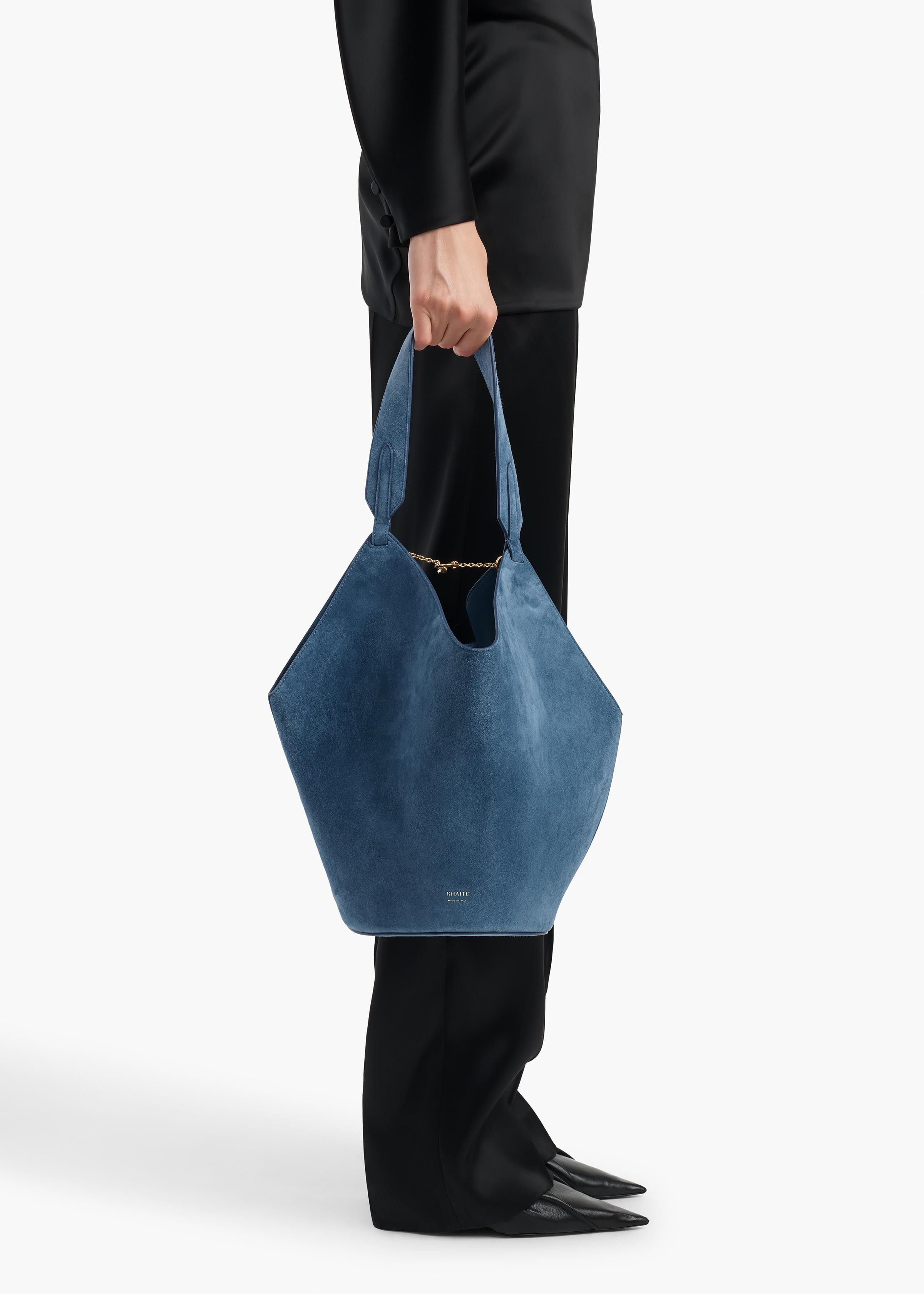 KHAITE  - Small Lotus Tote in Cloud Iris Suede