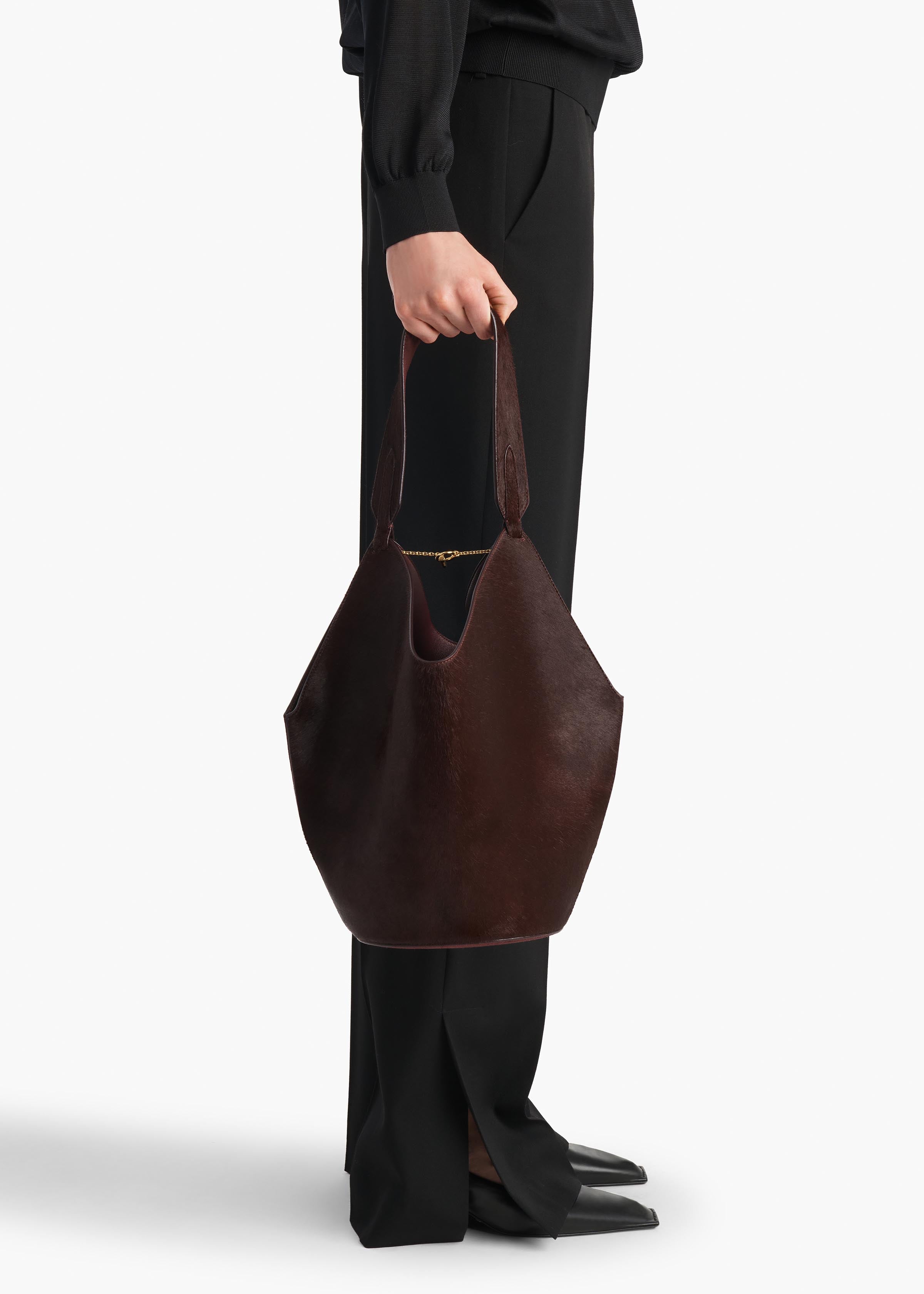 Small Lotus Tote in Rouge Noir Suede and Haircalf