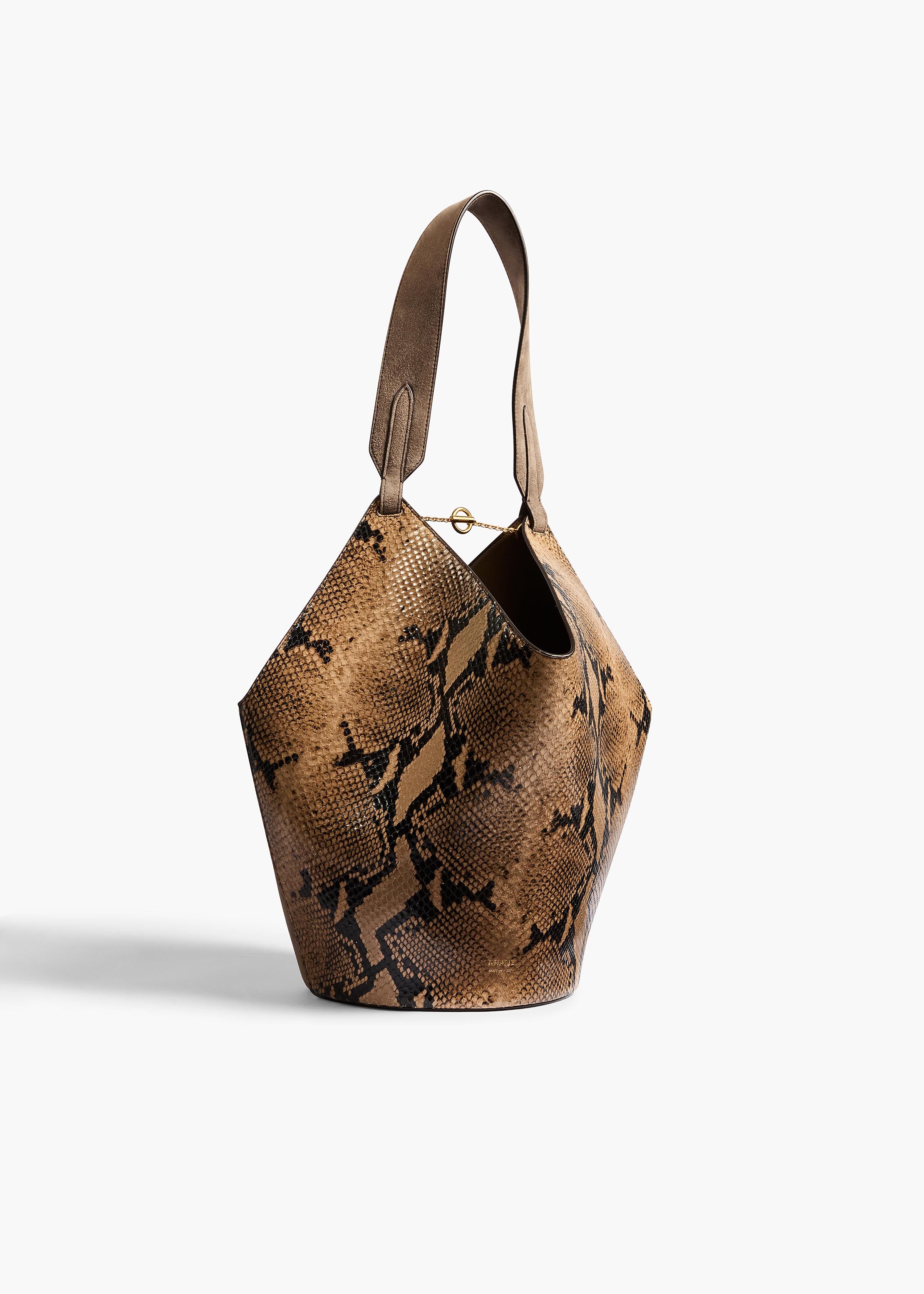 Small Lotus Tote in Python-Embossed Taupe and Morning Dove