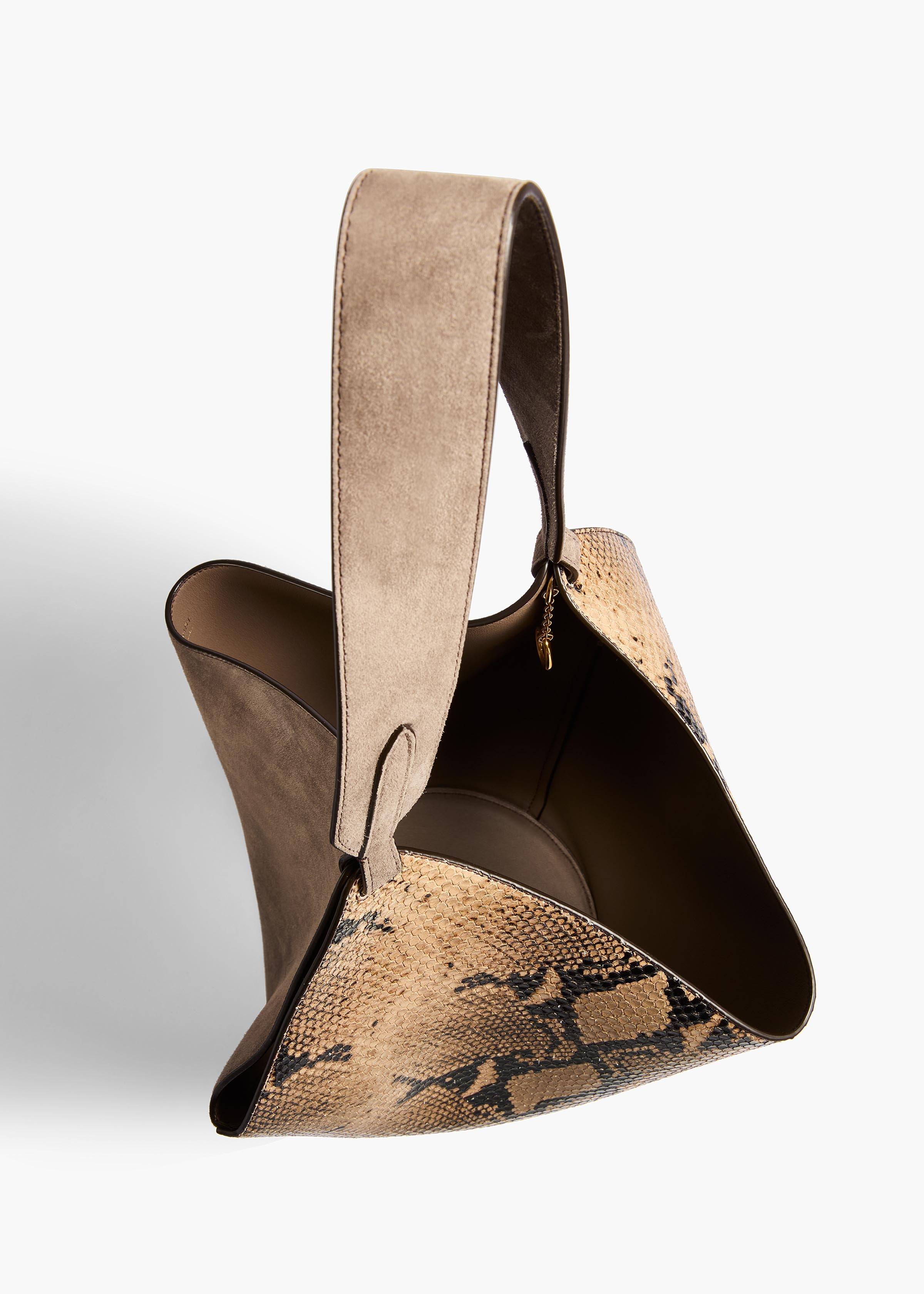 Small Lotus Tote in Python-Embossed Taupe and Morning Dove