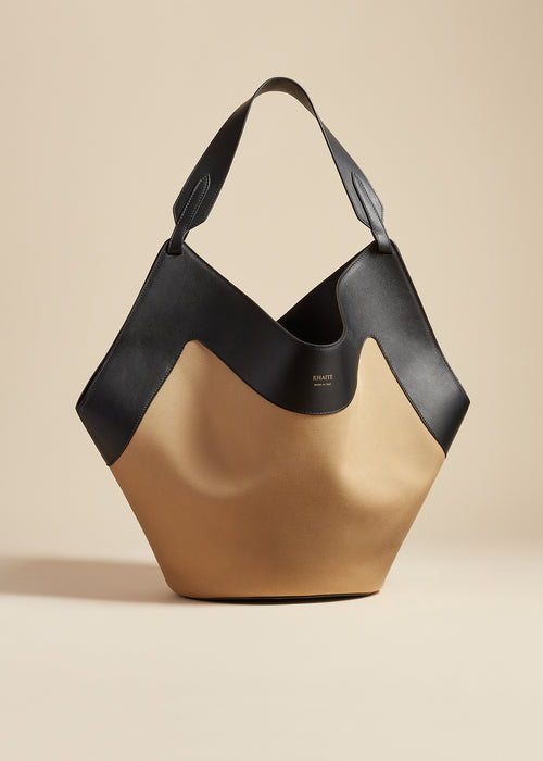 The Medium Lotus Tote in Honey and Black Leather