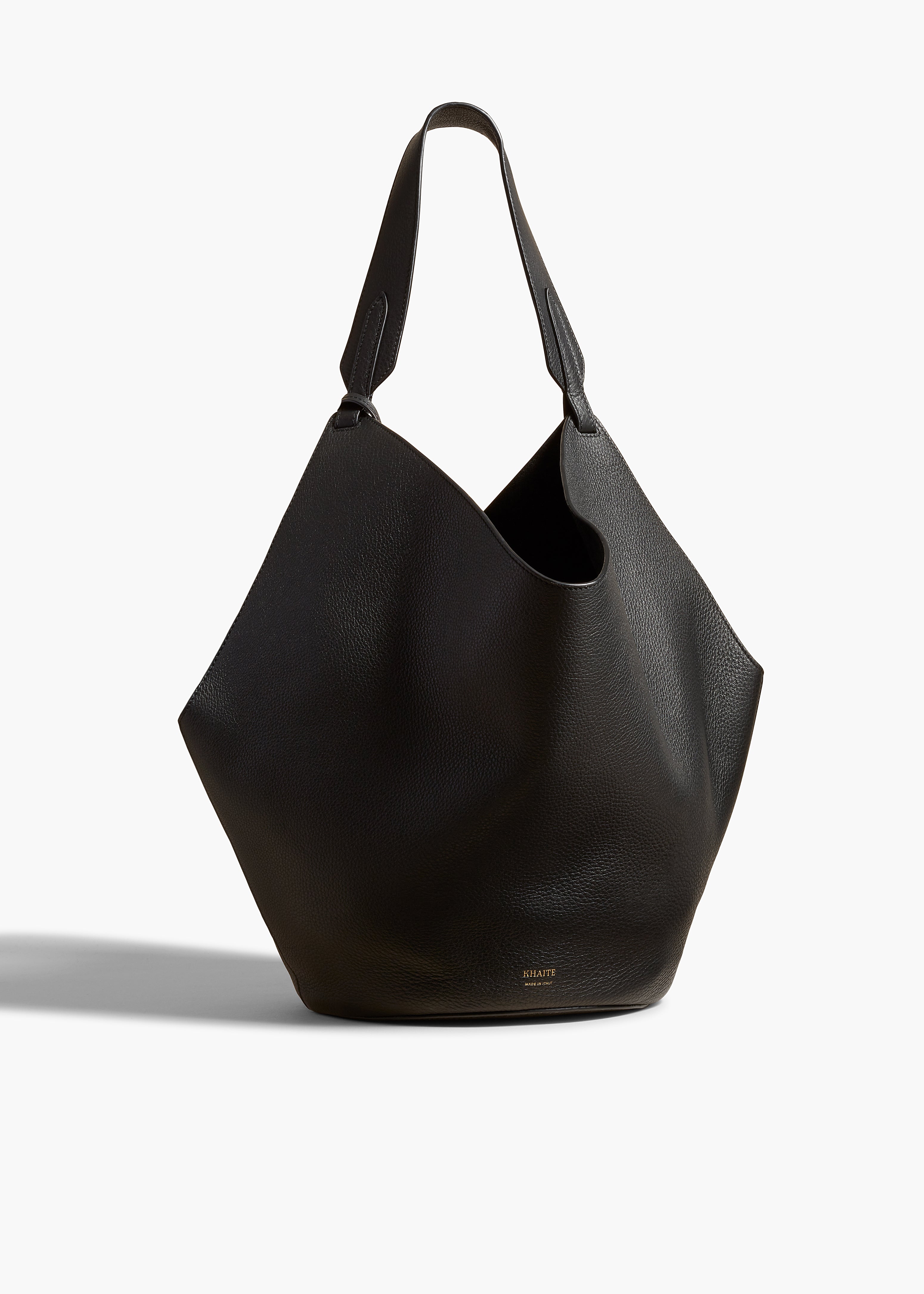 Medium Lotus Tote in Black Pebbled Leather