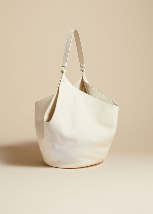 The Medium Lotus Tote in Off-White Pebbled Leather