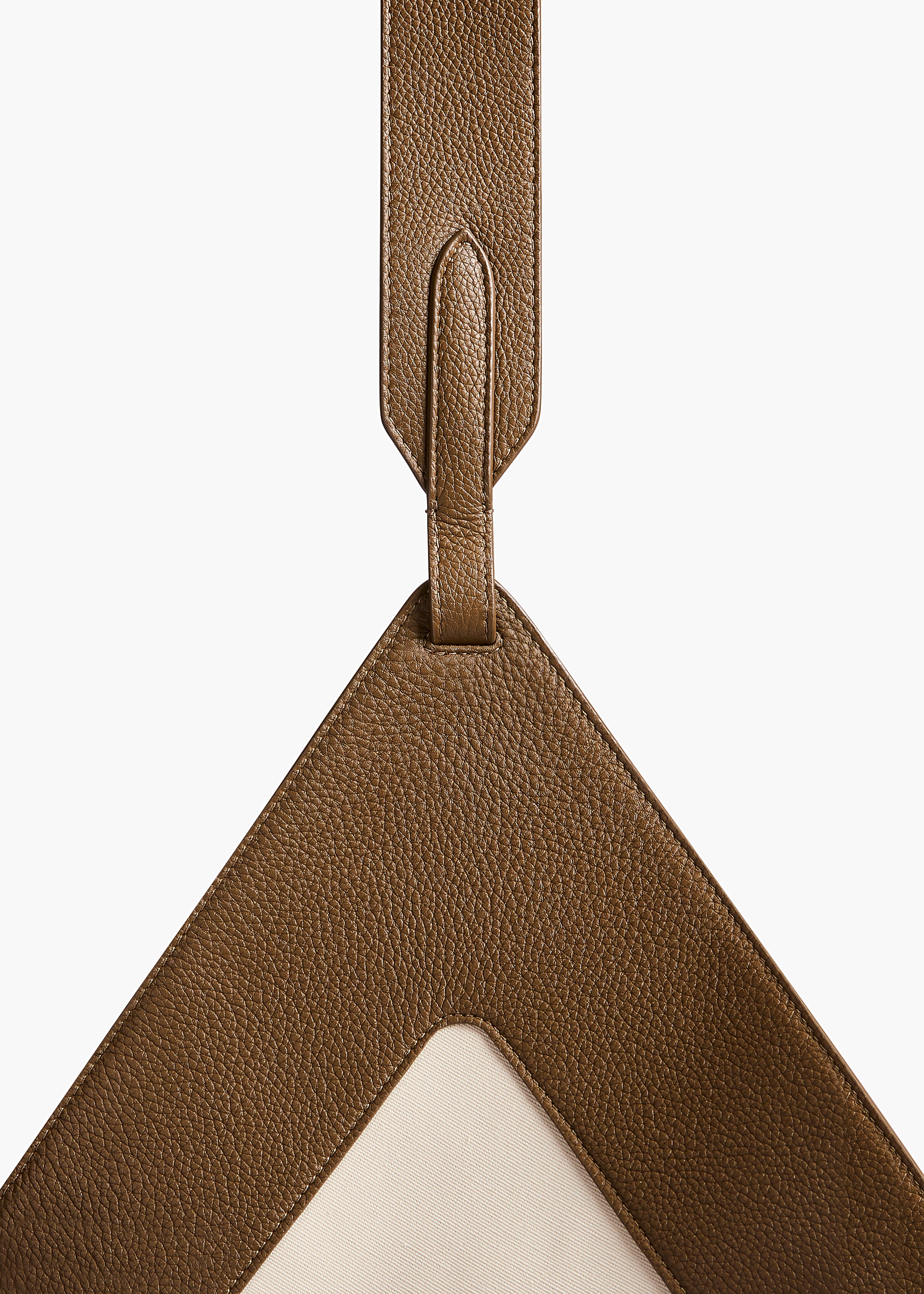 Medium Lotus Tote in Dark Olive Leather and Cream Canvas DETAILED VIEW 1